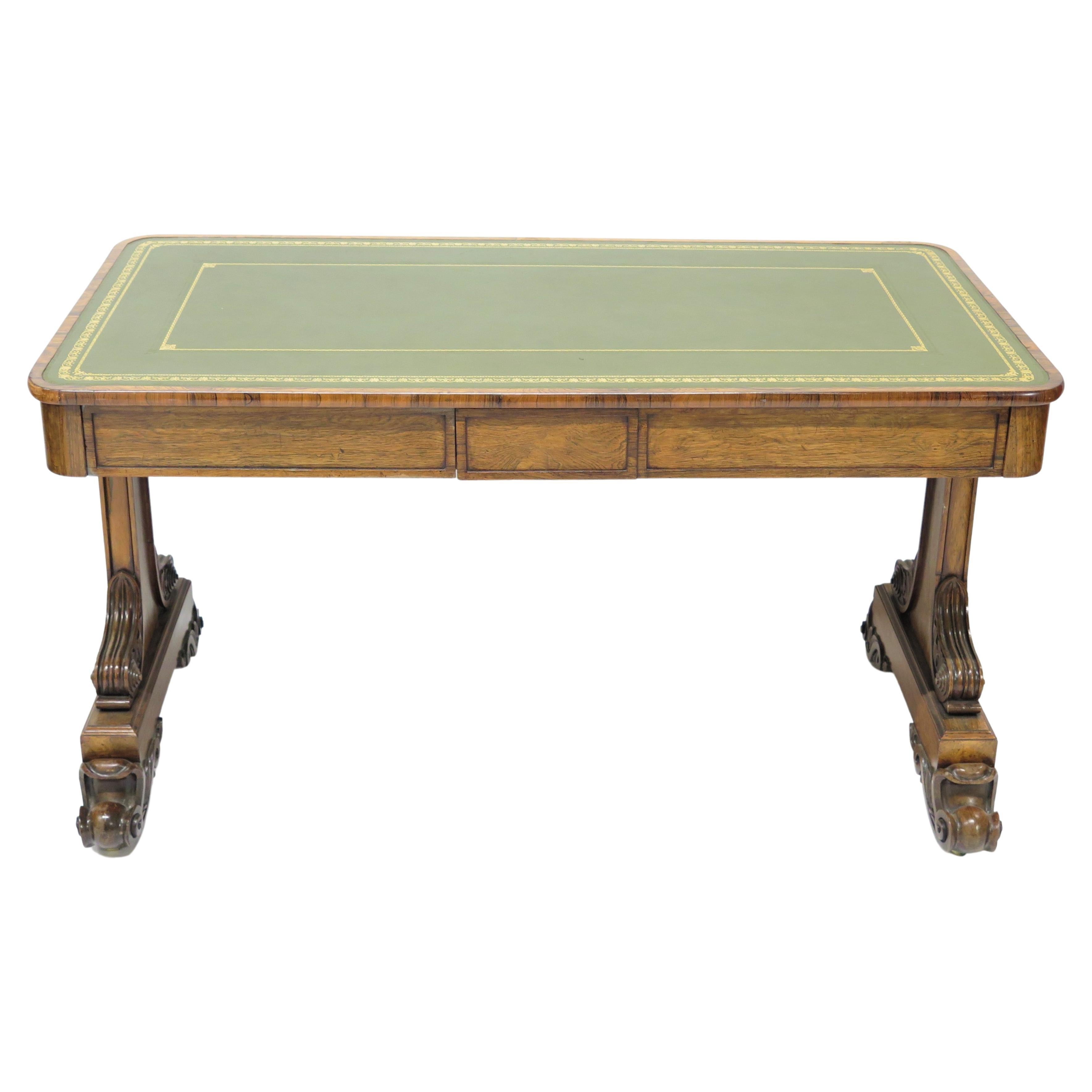 William IV Rosewood Library / Writing Table with Green Leather Top For Sale