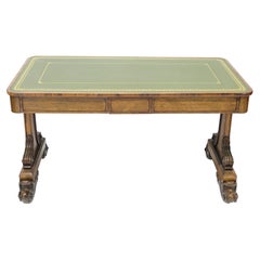 Table de bibliothèque / table à écrire en bois de rose William IV avec plateau en cuir vert