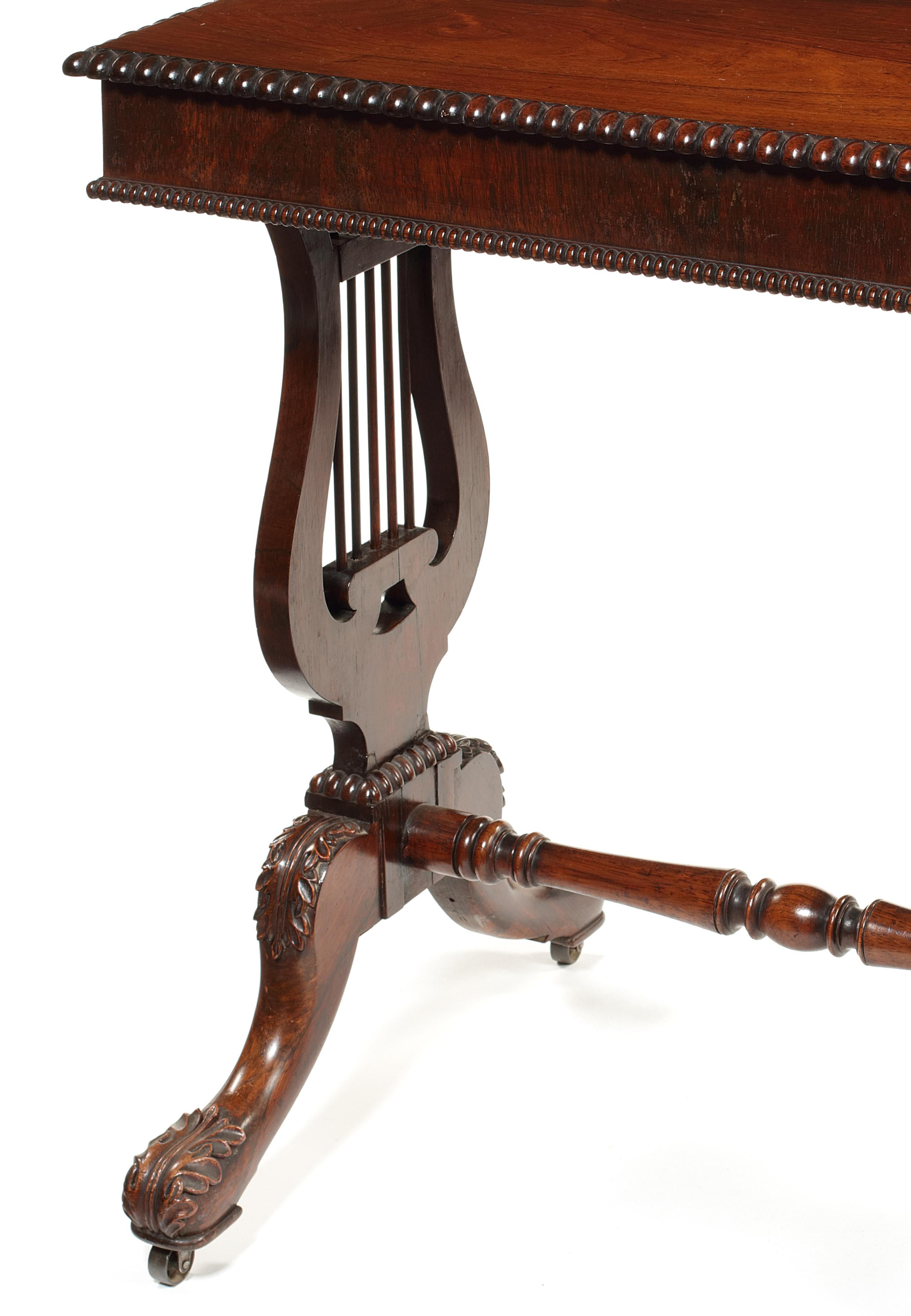British William IV Rosewood Lyre End Work Table Attributed to Gillows