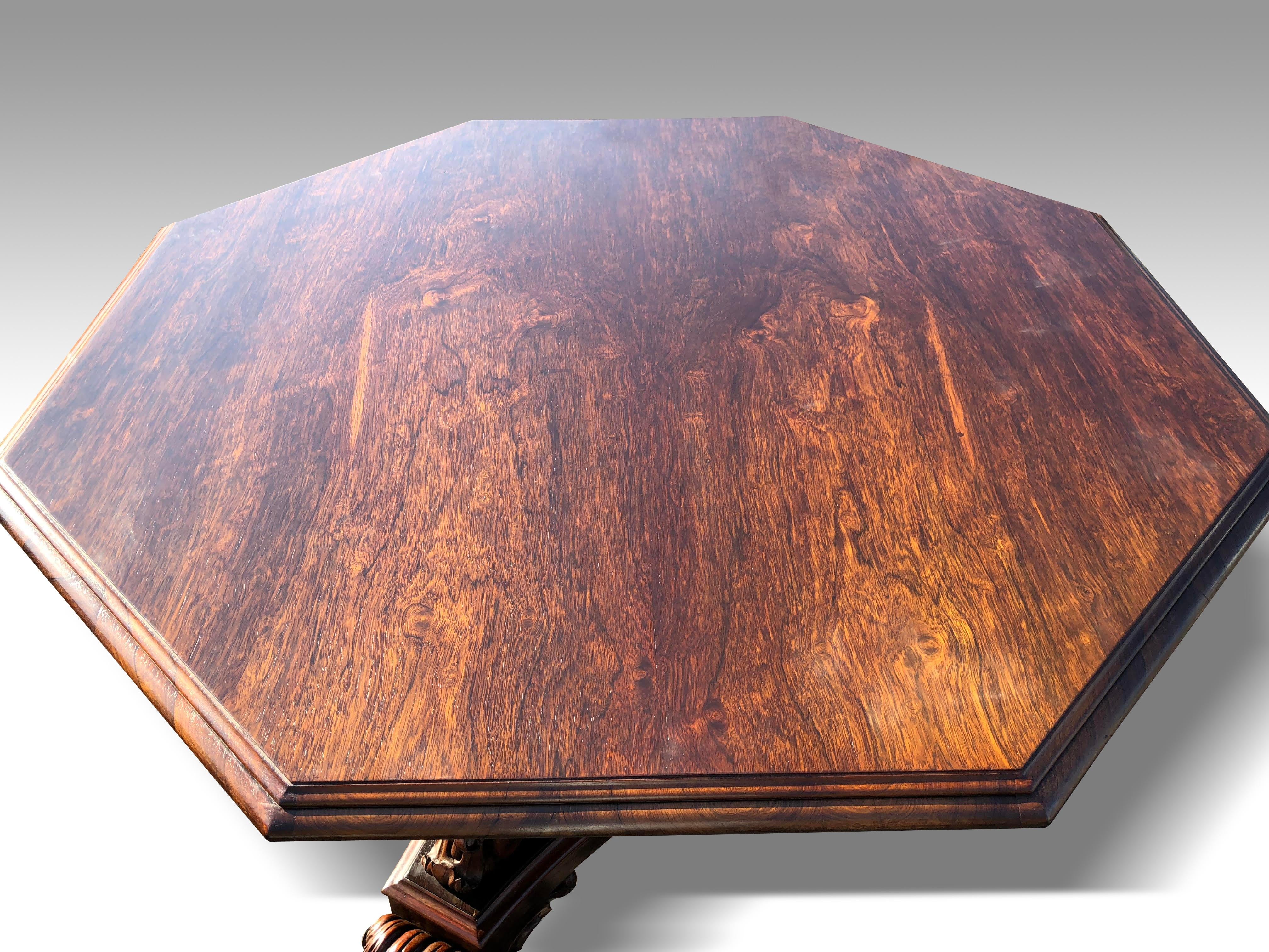 Carved William iv Rosewood Octagonal Centre Table For Sale