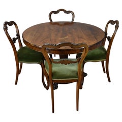 William IV Rosewood Round Dining/Breakfast Table and Four Chairs