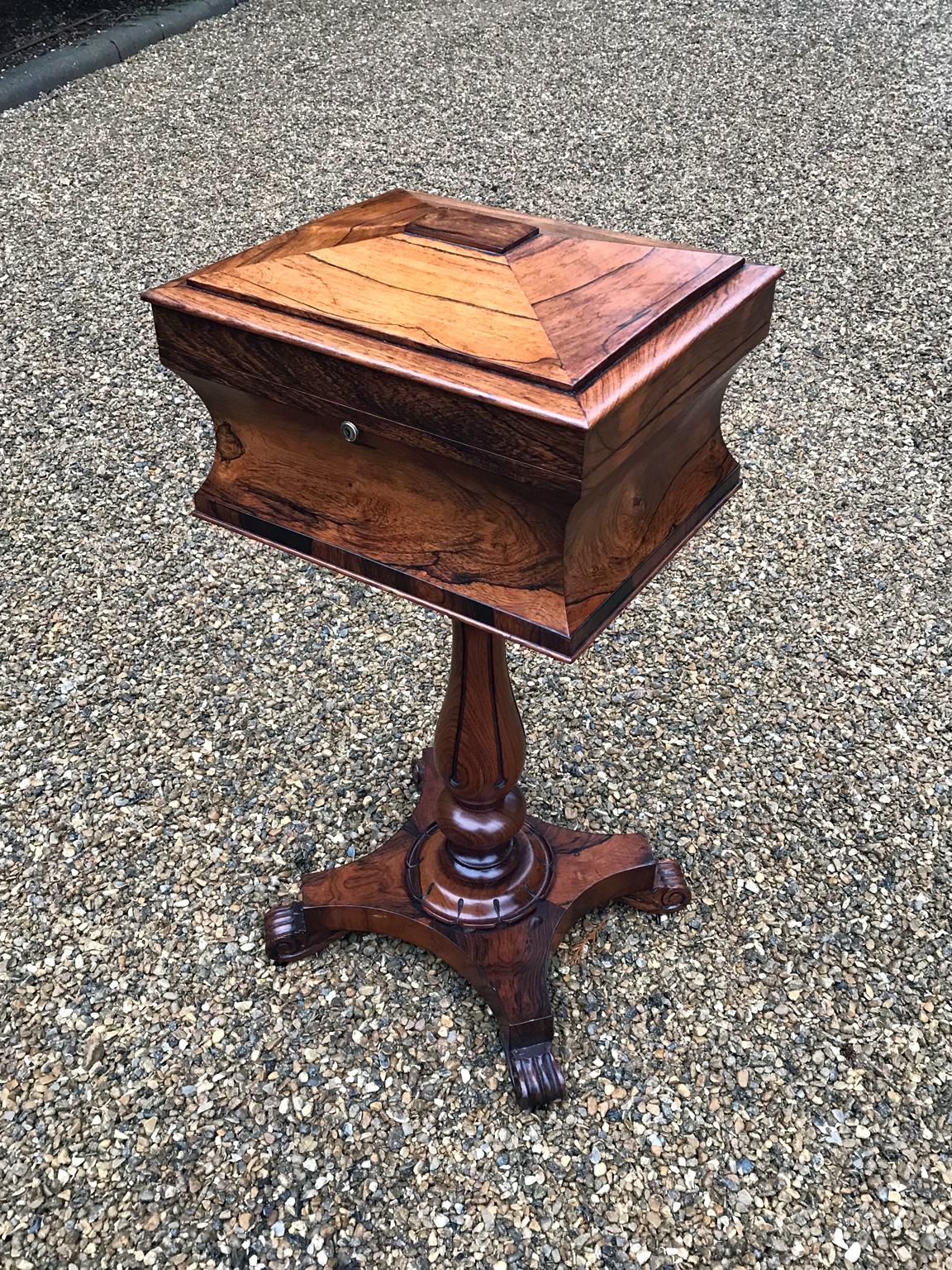British William IV Rosewood Teapoy on Stand
