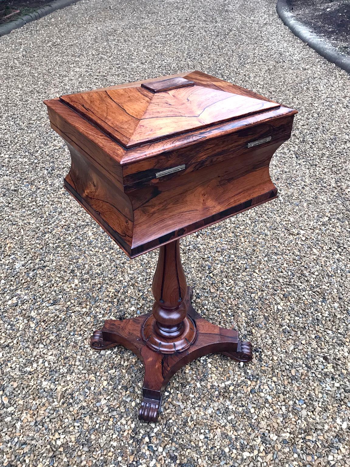 Hand-Crafted William IV Rosewood Teapoy on Stand