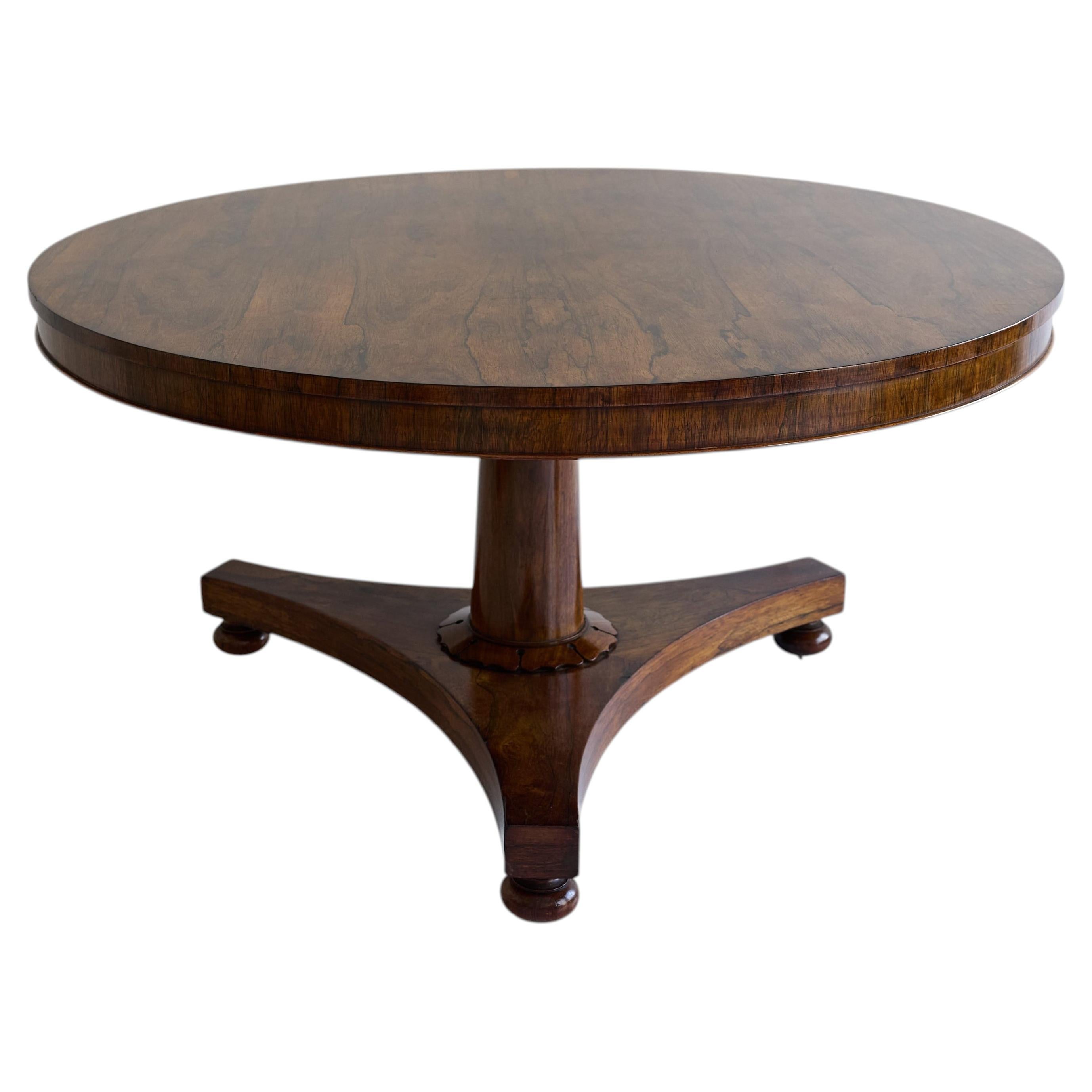 William IV Rosewood Tilt-Top Centre Table on Tripartite Pedestal, c.1835