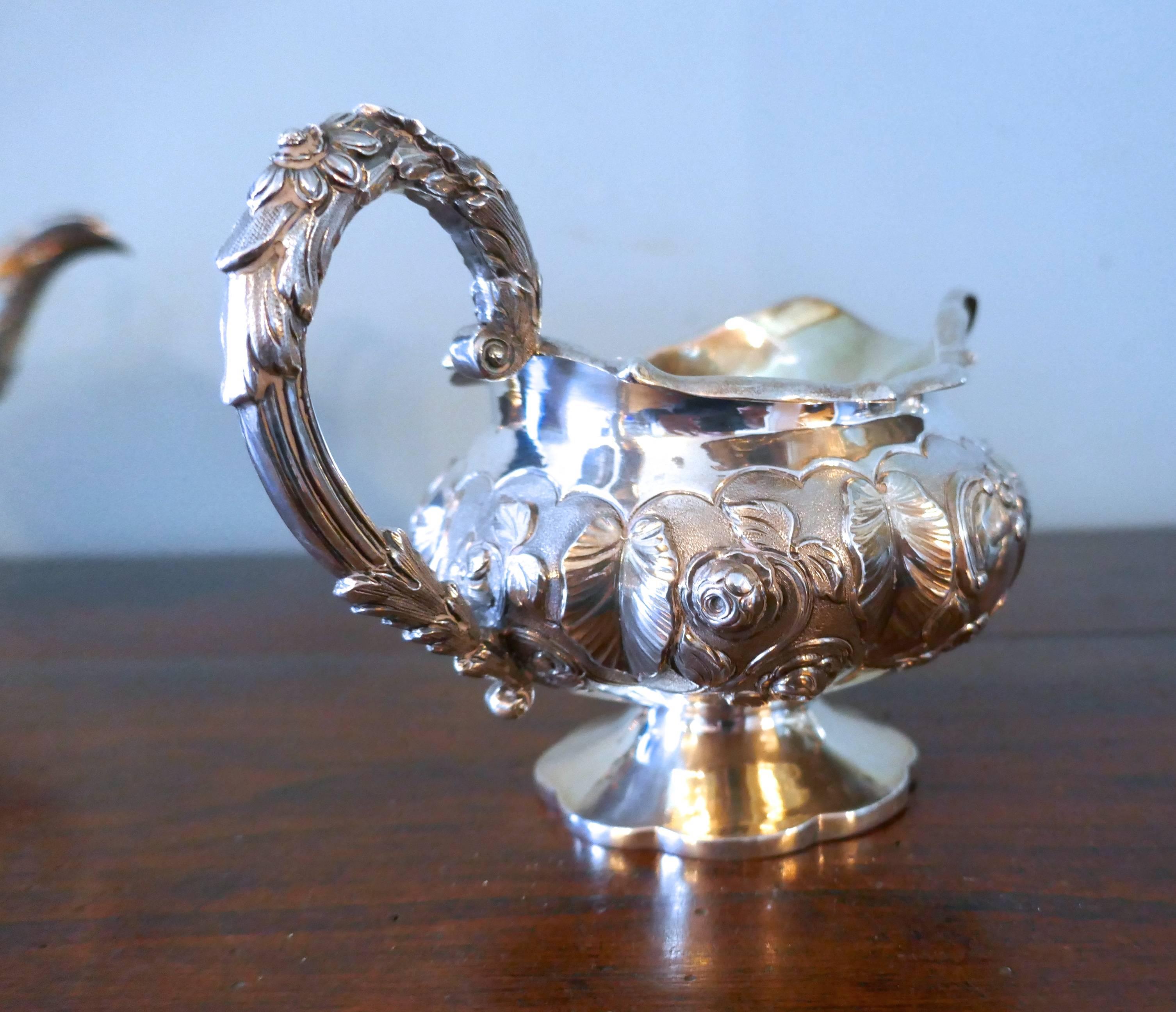 English William IV Silver Four-Piece Tea and Coffee Set by William Hewitt, London, 1836