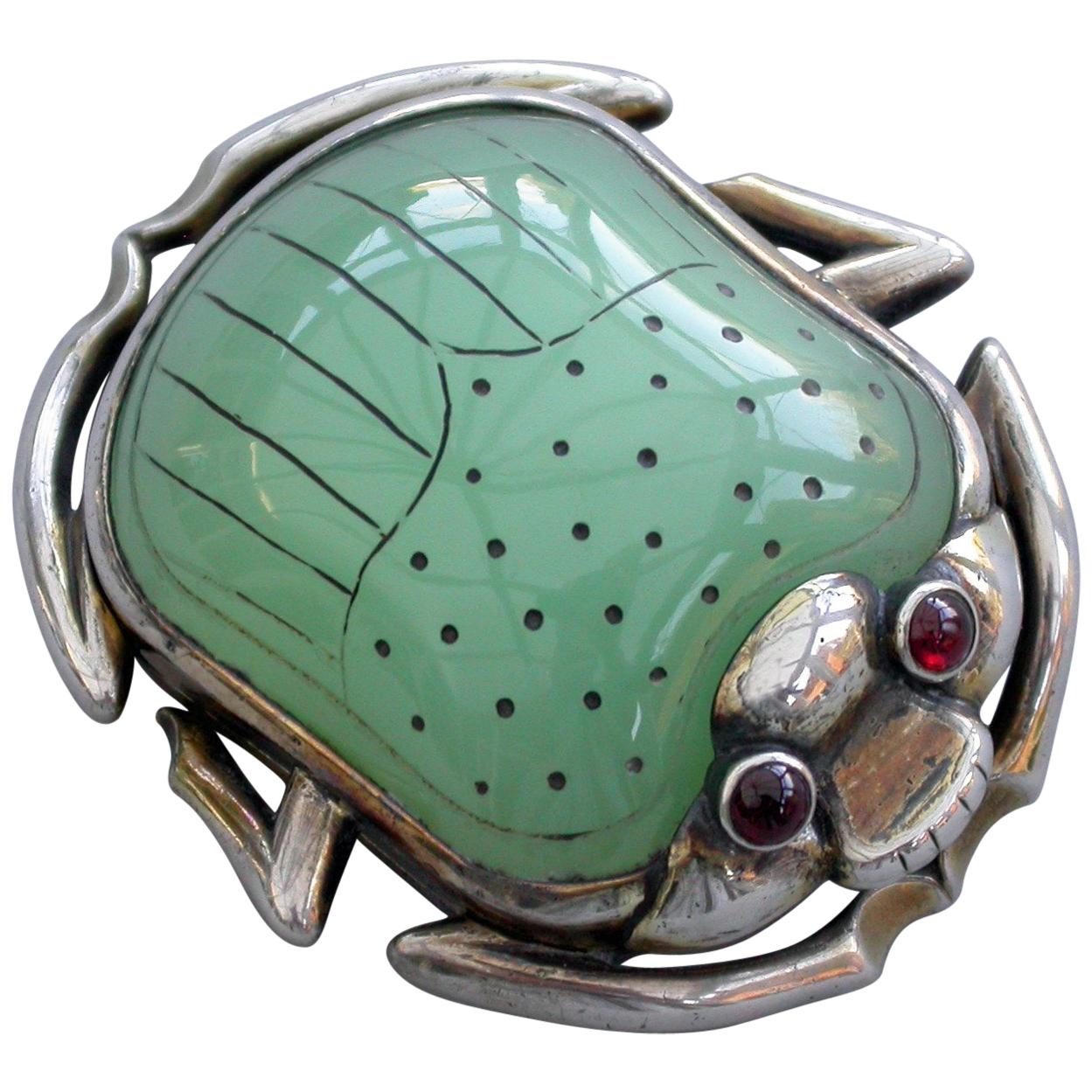 William IV Silver Gilt & Chrysoprase Scarab Beetle Vinaigrette c1840 For Sale