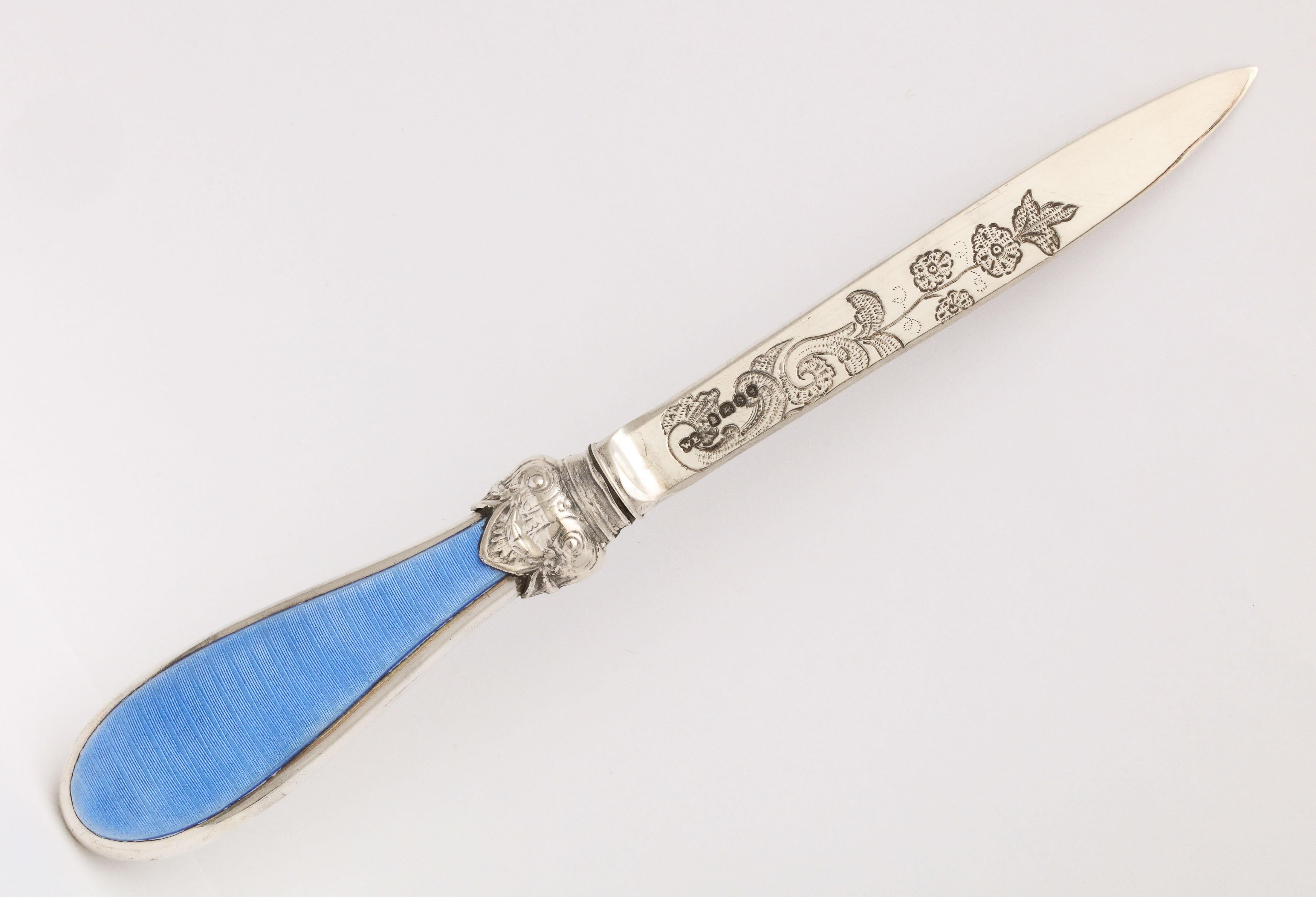 William IV Sterling Silver and Blue Guilloche Enamel Letter Opener/Paper Knife 7