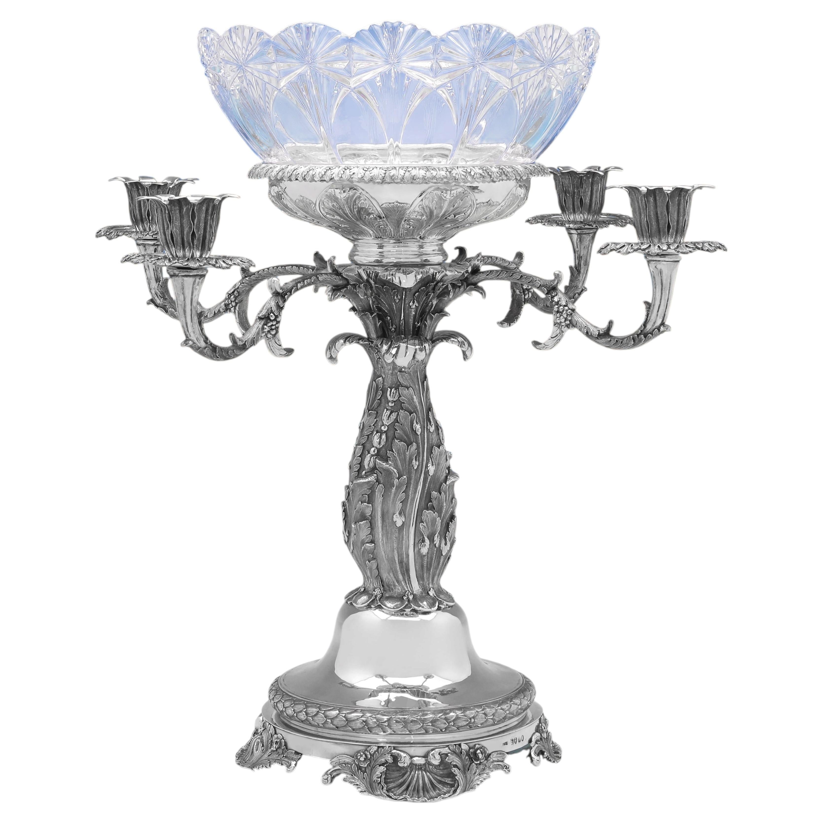 William IV Sterling Silver & Glass Centerpiece, John Edward Terrey, 1831 For Sale
