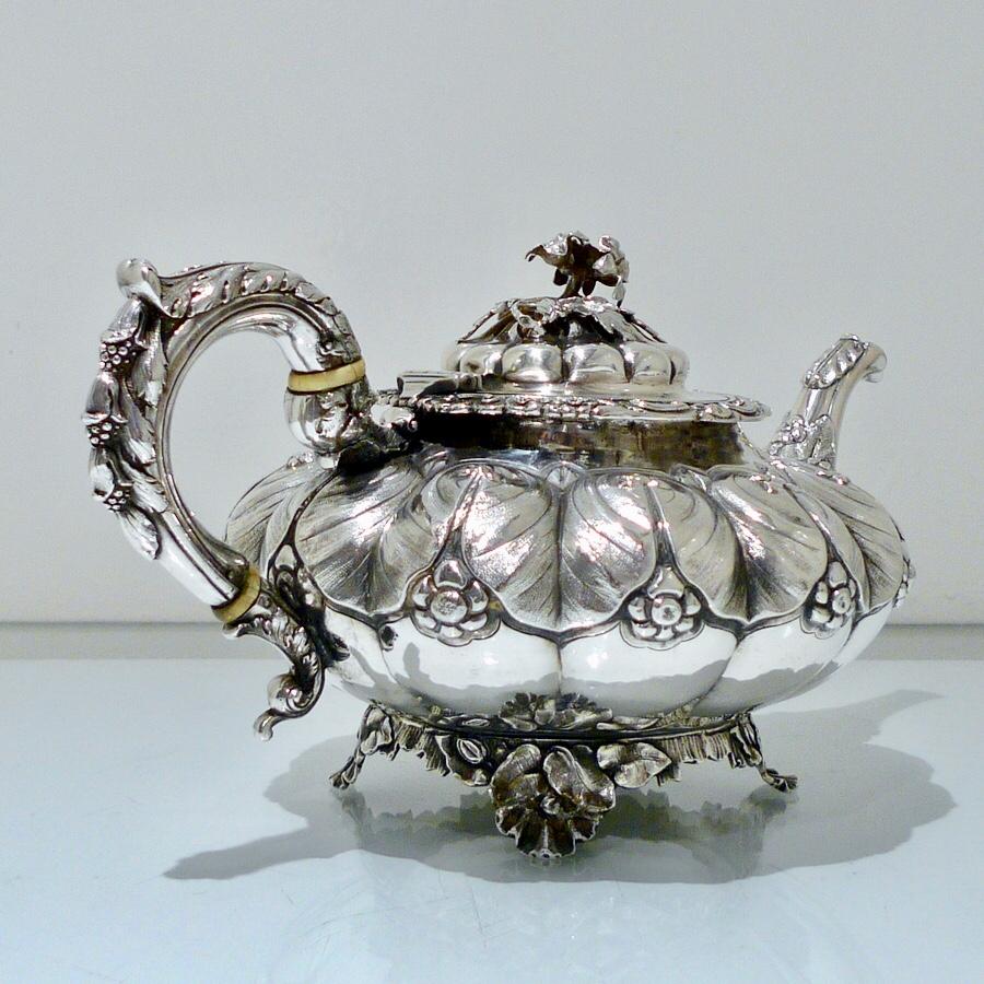 William IV Sterling Silver Irish 3-Piece Teaset Dublin 1830 Robert Smith & J 5