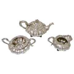 Antique William IV Sterling Silver Irish 3-Piece Teaset Dublin 1830 Robert Smith & J