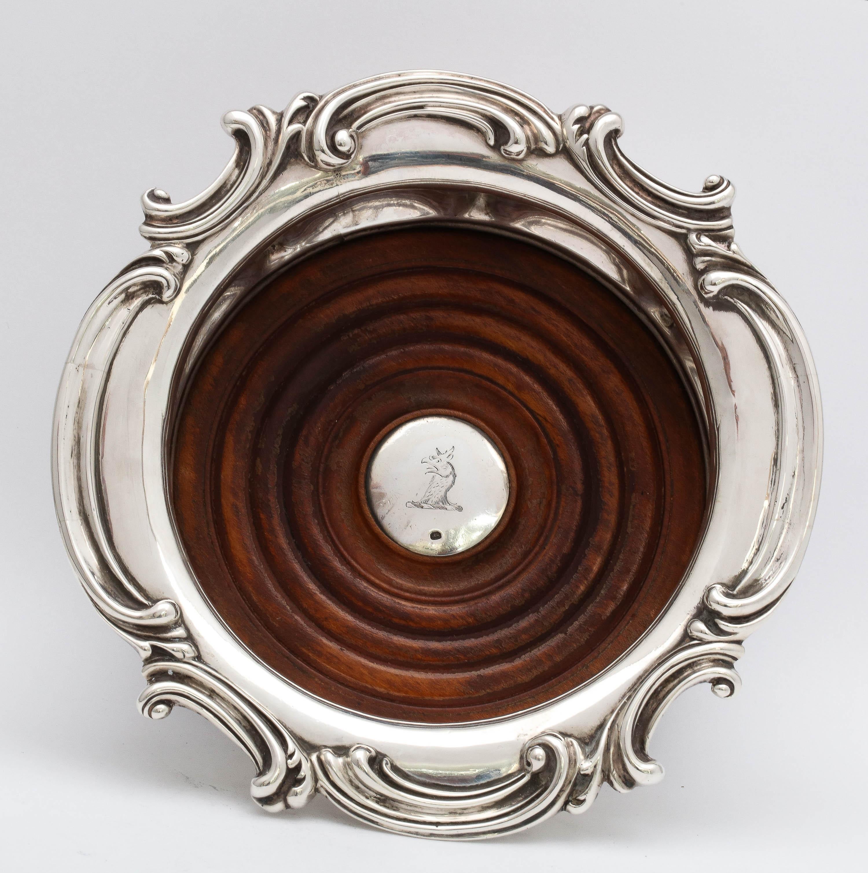 Posavasos para botella de vino/champán de madera con montura de plata de ley William IV Guillermo IV en venta