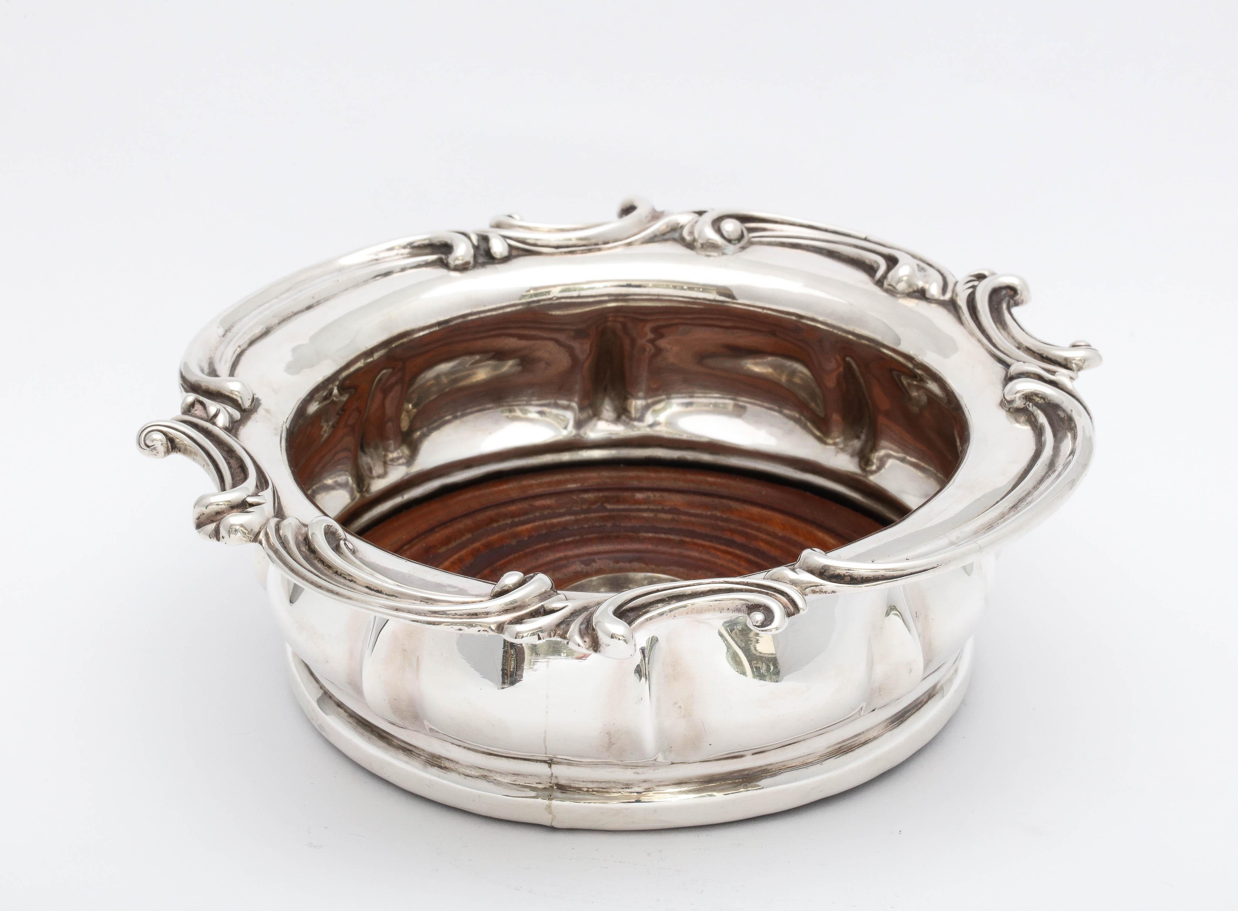 Mid-19th Century William IV Sterling Silver-Mounted Wood Wine/Champagne Bottle Coaster For Sale