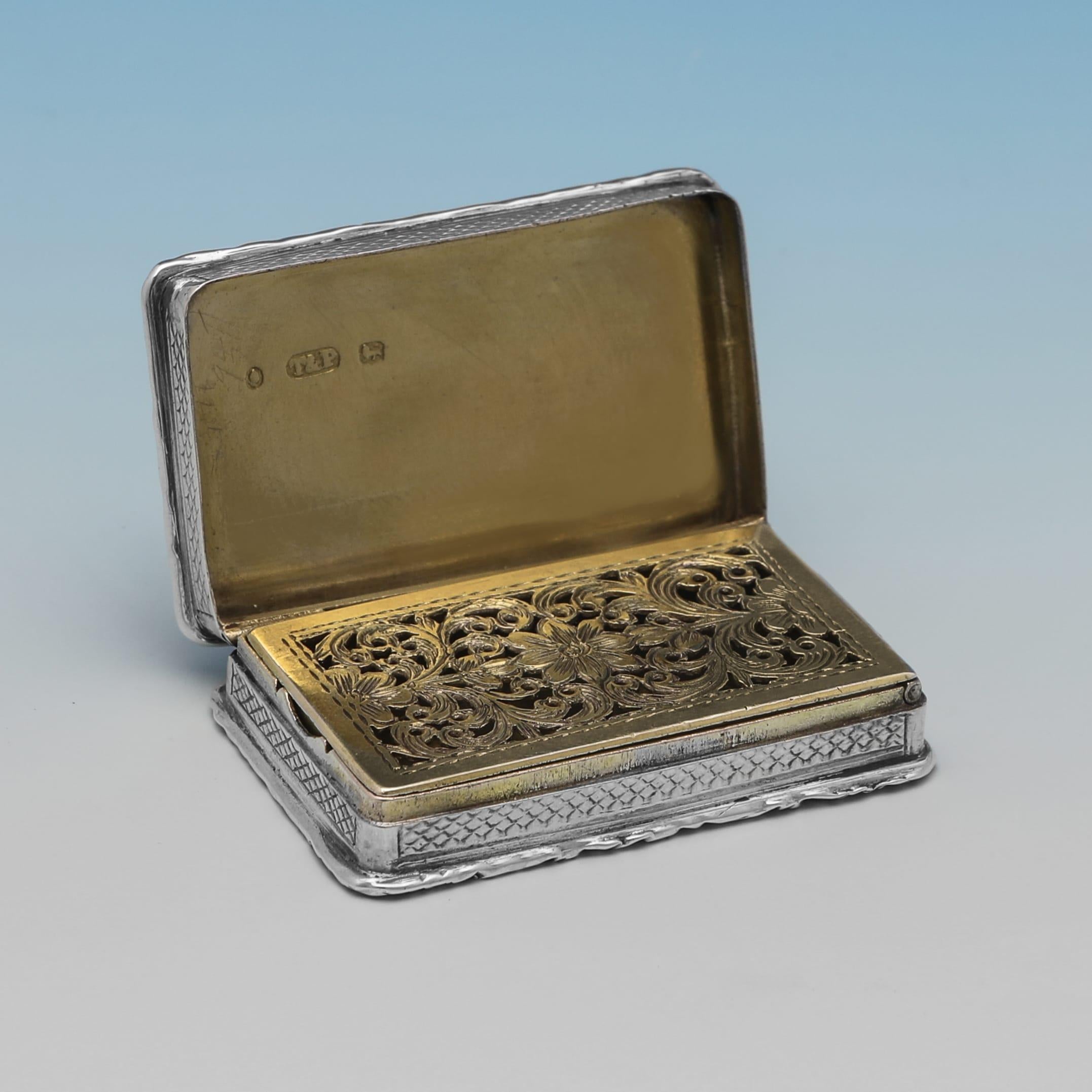 English William IV Sterling Silver Newstead Abbey Vinaigrette by Taylor & Perry, 1835 For Sale