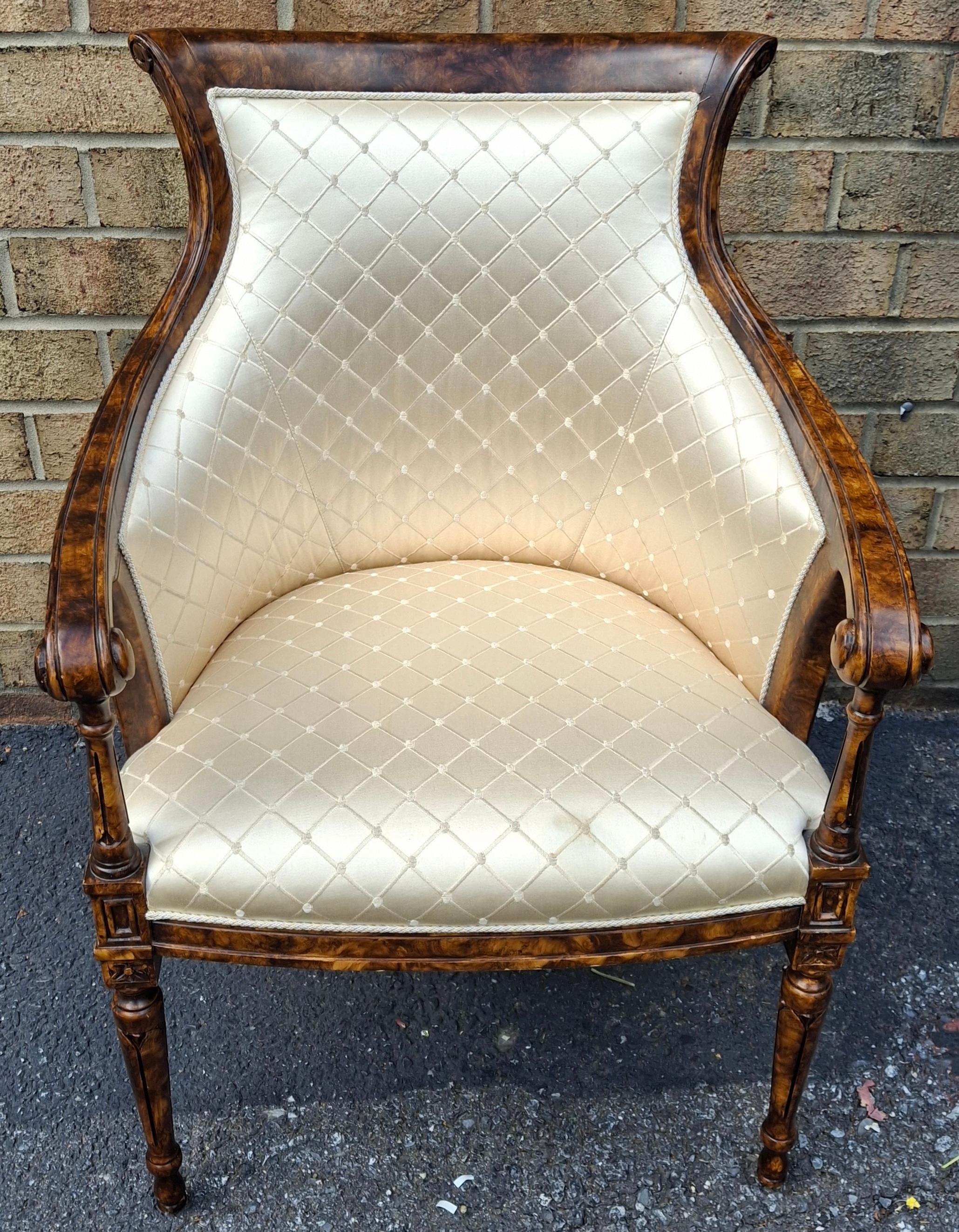 William IV Style Wurzelholz und Diamantbrokat gepolsterter Sessel (William IV.) im Angebot