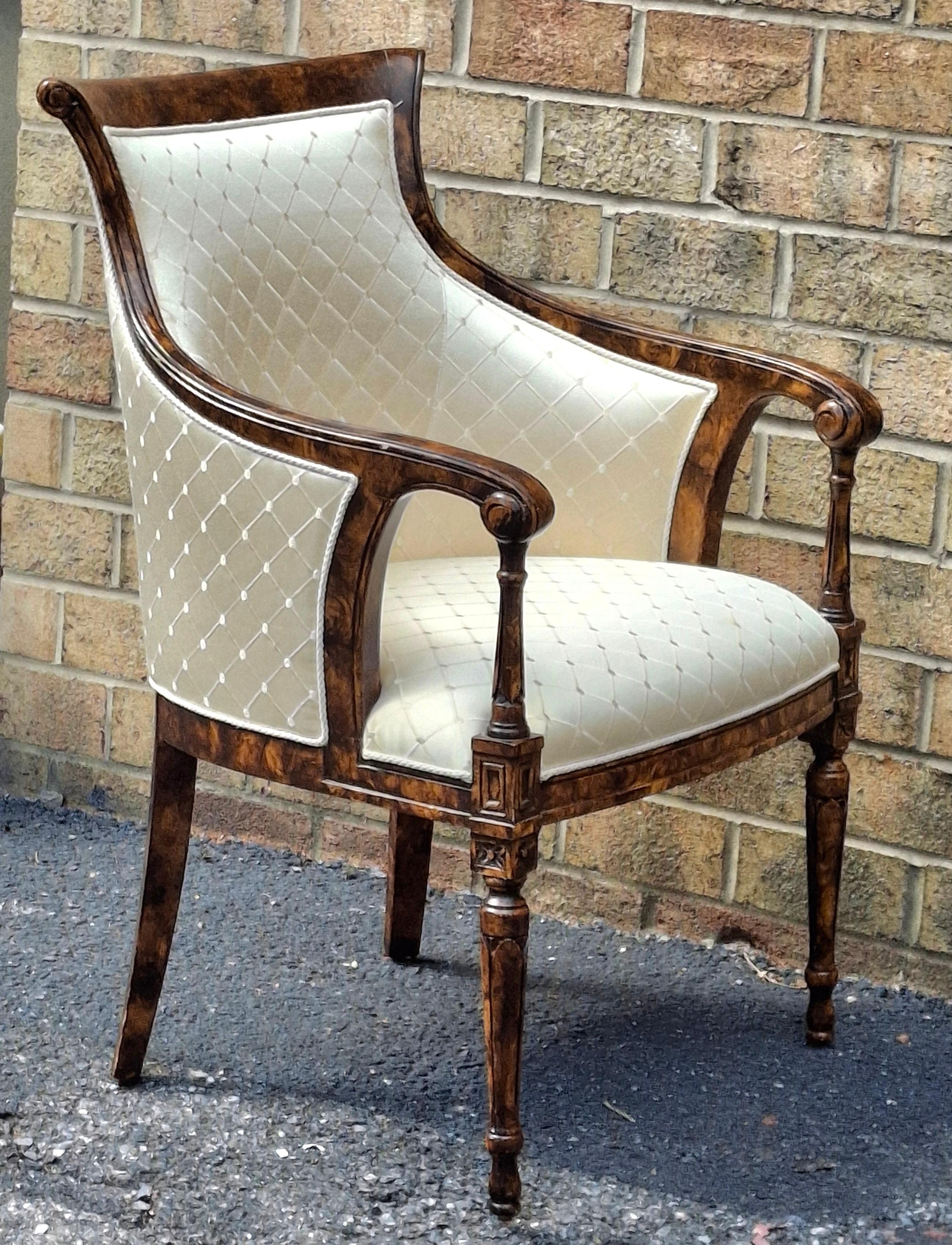 William IV Style Wurzelholz und Diamantbrokat gepolsterter Sessel (Polster) im Angebot