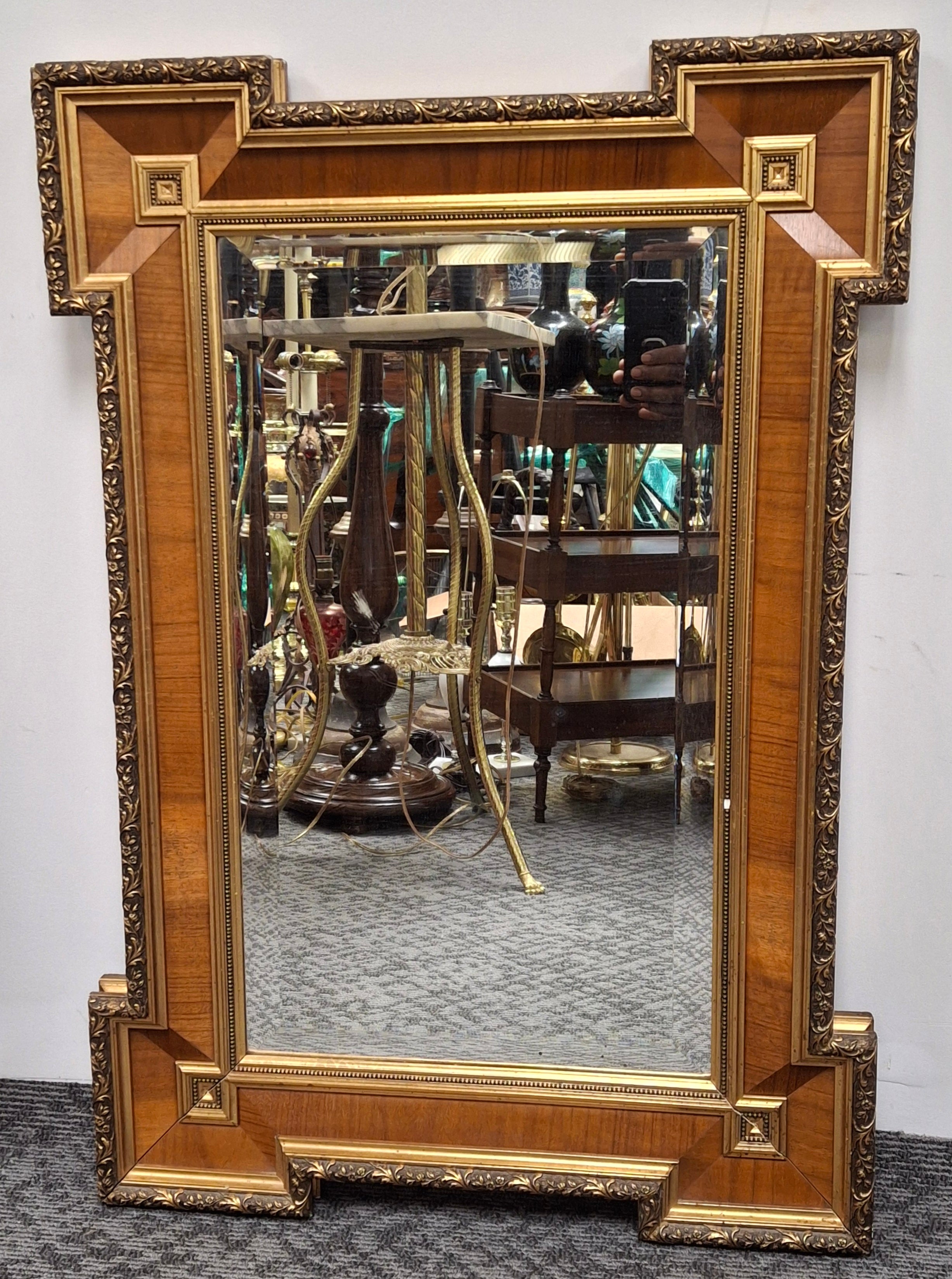 A magnificent William IV Style Mahogany Inset Partial Gilt Decorated and beaded Frame Mirror. Measures 22.75