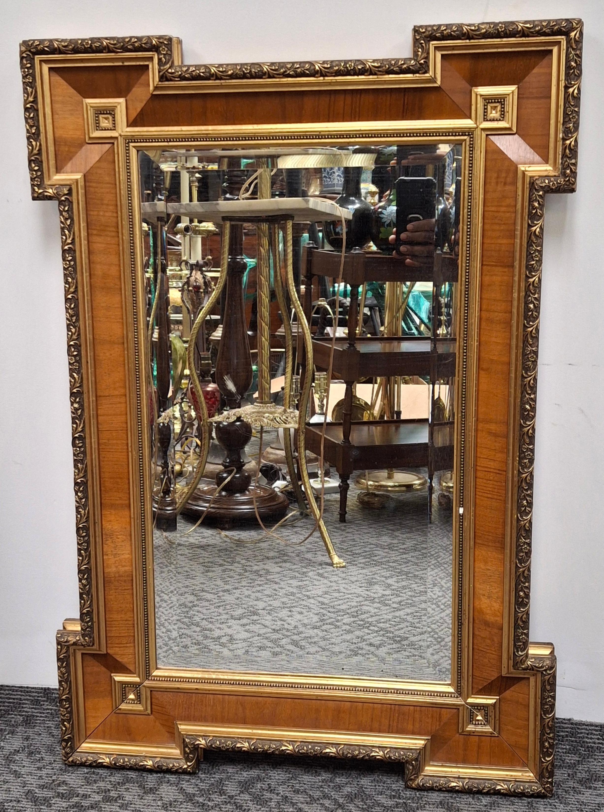 American William IV Style Mahogany Inset Partial Gilt Decorated Frame Mirror For Sale