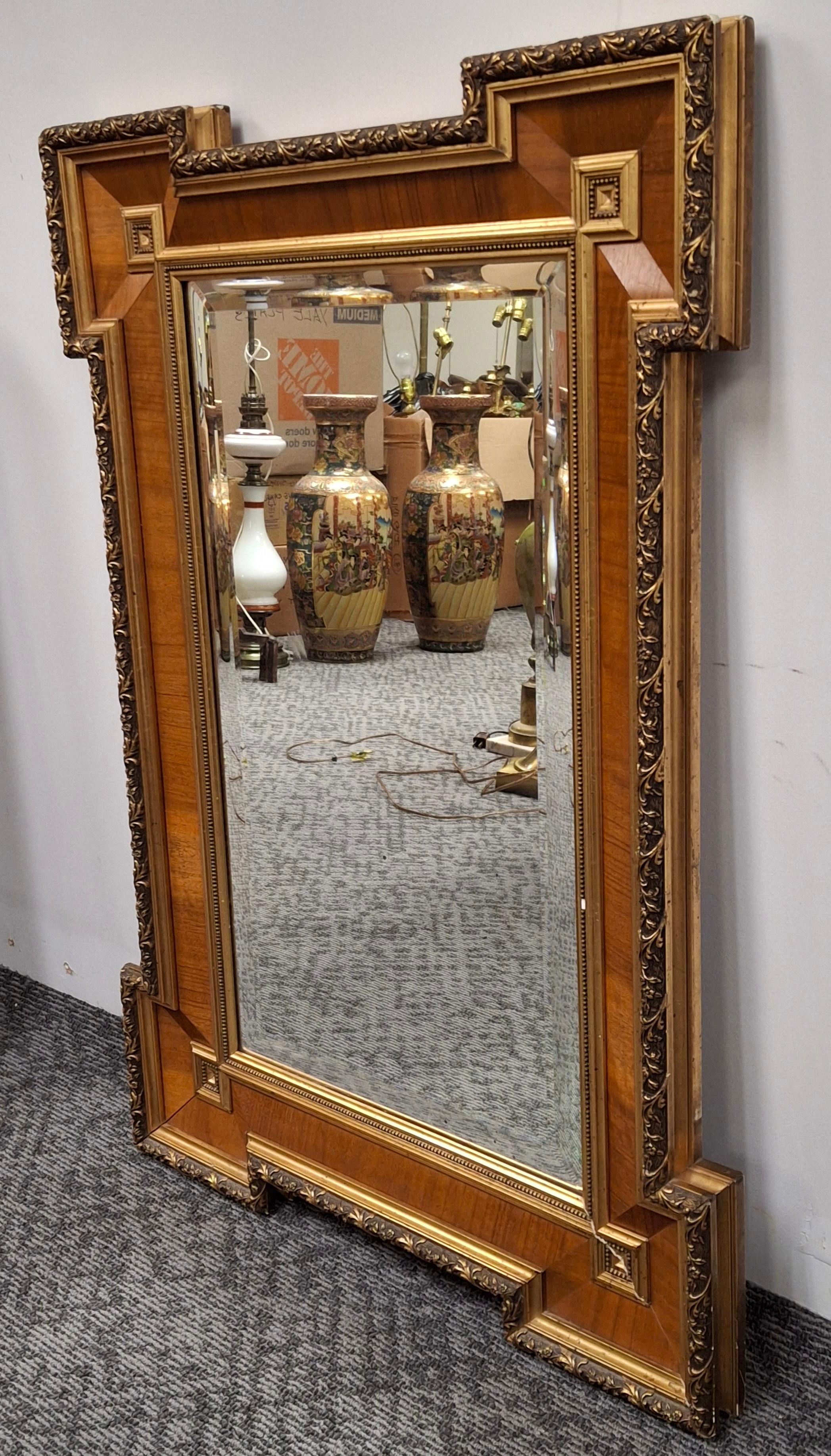 William IV Style Mahogany Inset Partial Gilt Decorated Frame Mirror In Good Condition For Sale In Germantown, MD