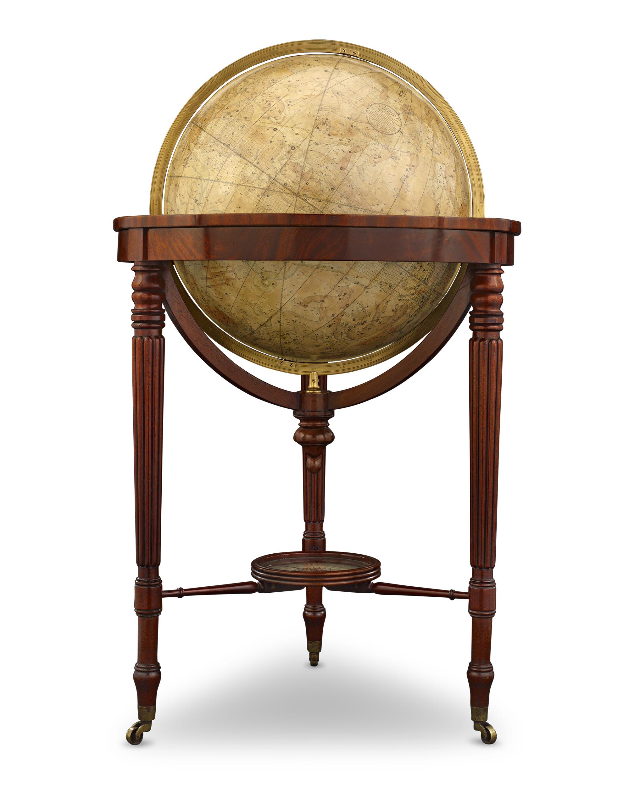 Cette paire majestueuse de globes terrestres et célestes William IV a été fabriquée par l'entreprise de cartographie réputée J. & W. Cary, exhalant l'essence de l'élégance de la fin de l'époque Régence. Au-delà de leur attrait visuel, ces cartes de