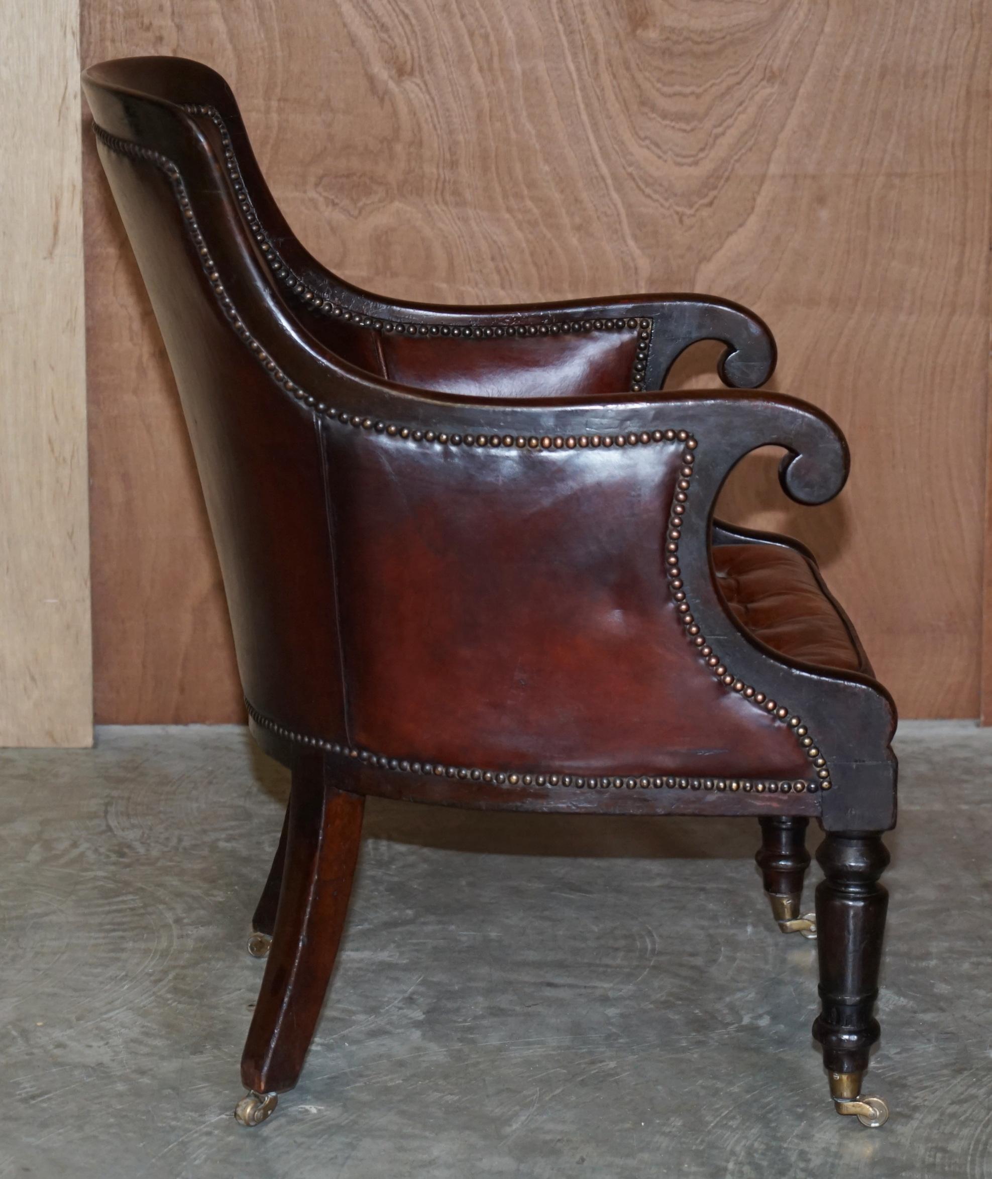 William IV Thomas Chippendale Hand Dyed Brand Leather Library Reading Armchair 9