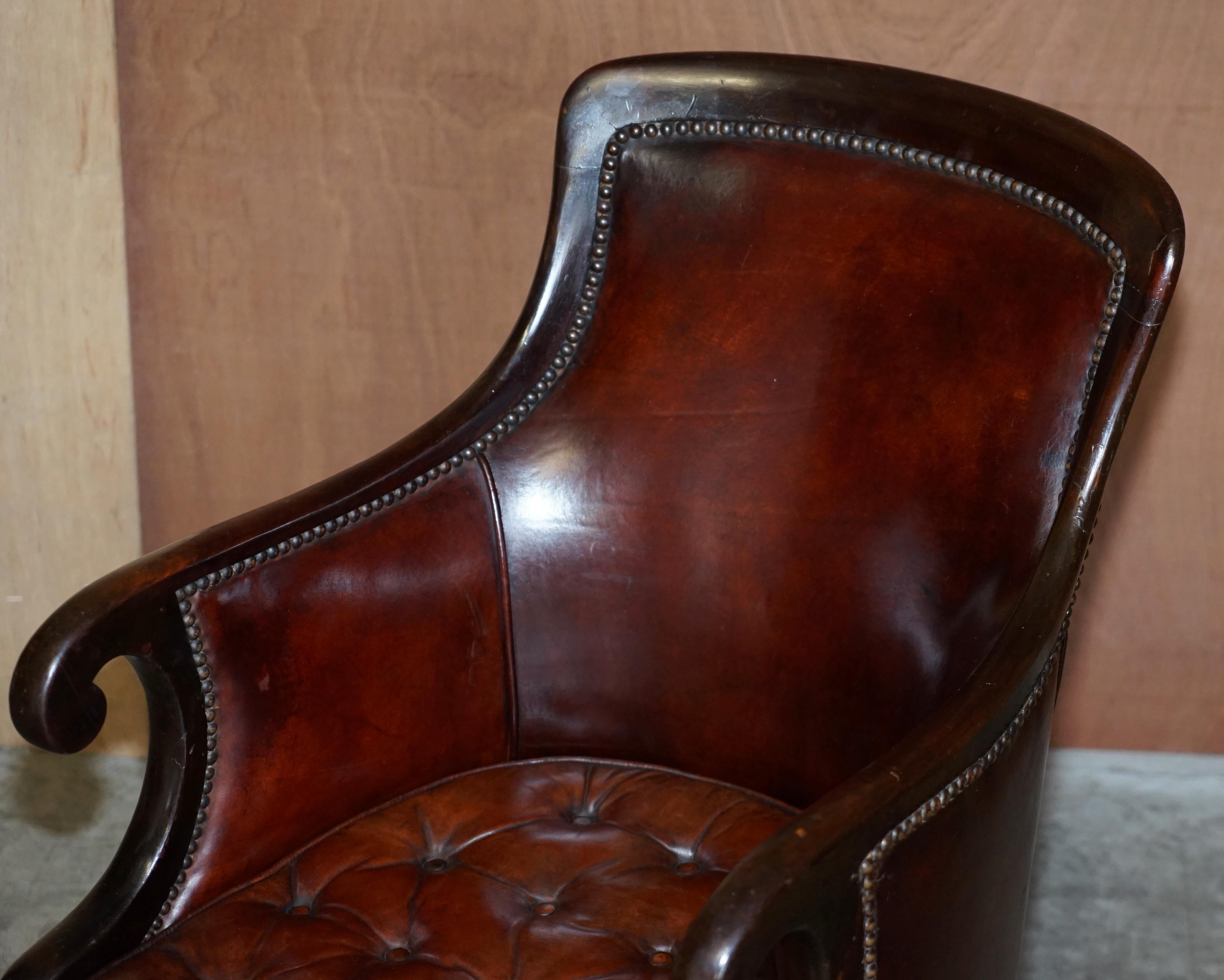 English William IV Thomas Chippendale Hand Dyed Brand Leather Library Reading Armchair