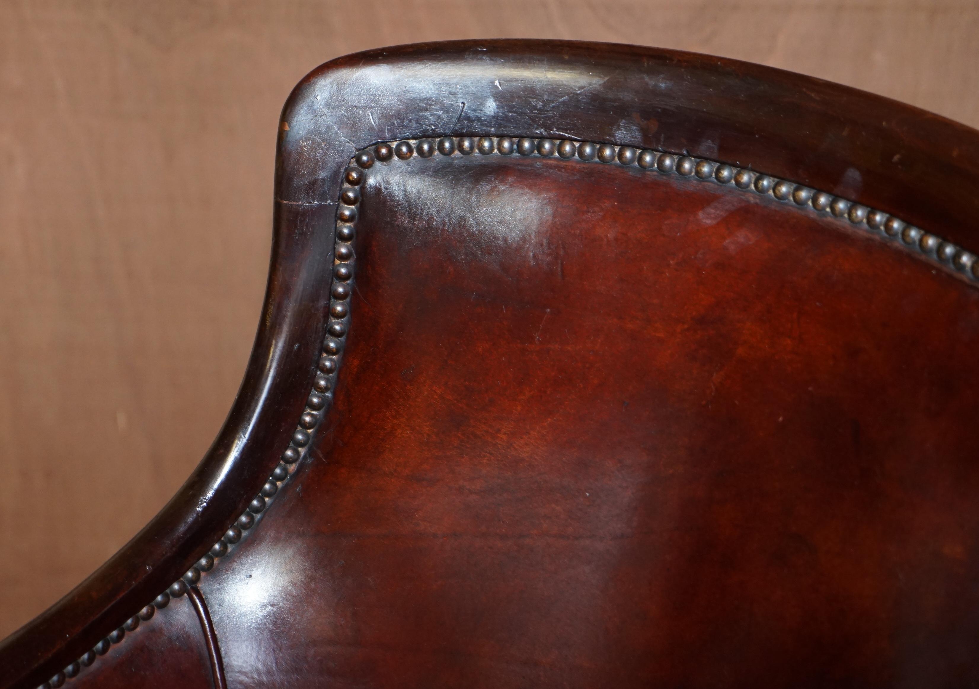 Hand-Crafted William IV Thomas Chippendale Hand Dyed Brand Leather Library Reading Armchair