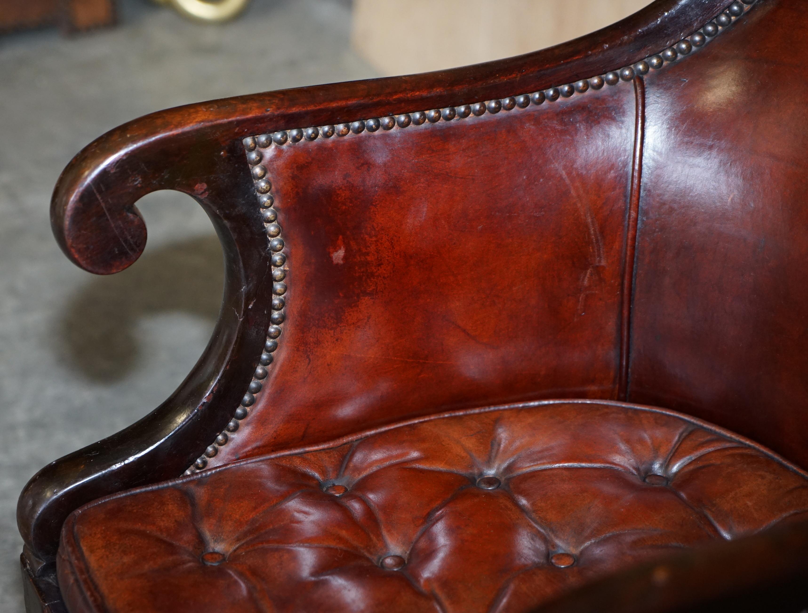 William IV Thomas Chippendale Hand Dyed Brand Leather Library Reading Armchair 2