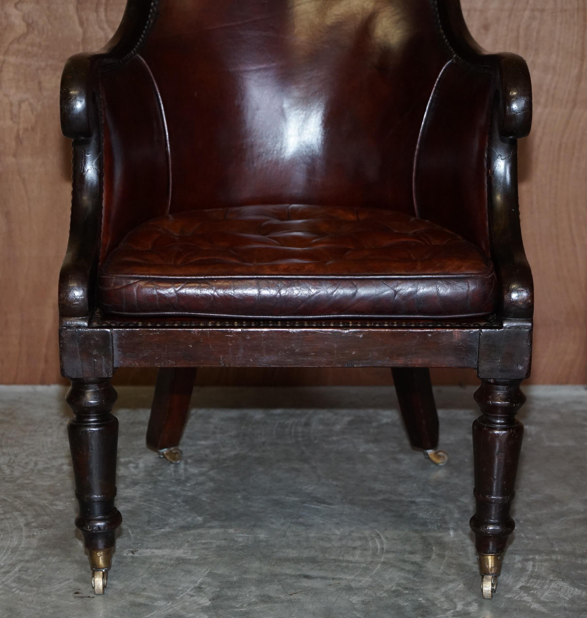 William IV Thomas Chippendale Hand Dyed Brand Leather Library Reading Armchair 3