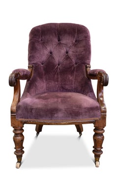 William IV Velvet Scroll Arm Library Slipper Chair In The Manner of Gillows