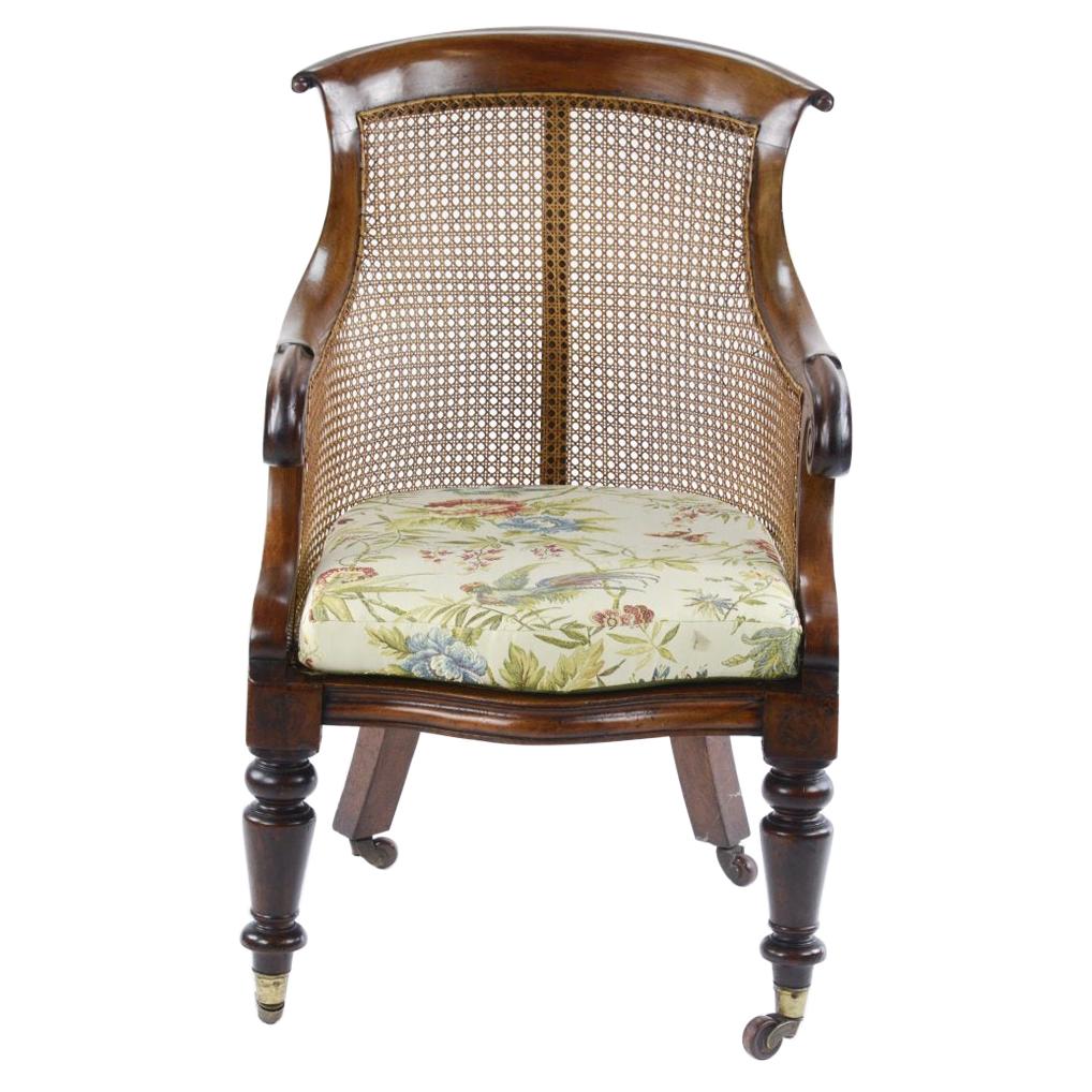 William IV Walnut Framed Bergere Library Chair