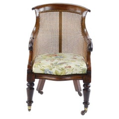 William IV Walnut Framed Bergere Library Chair