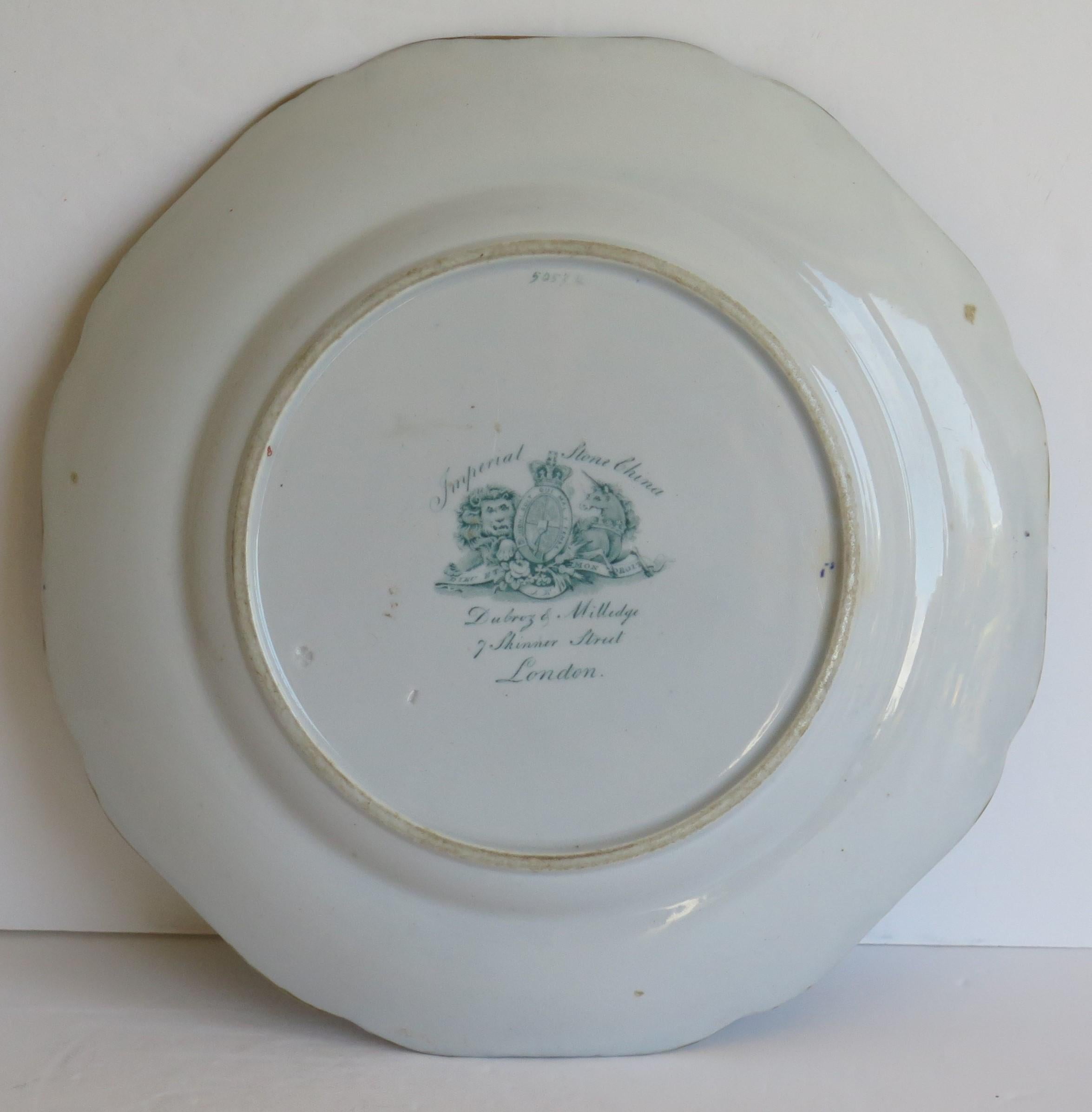 Hand-Painted William IVth John Ridgway large ironstone Dinner Plate Pattern 5053, Ca 1835 For Sale