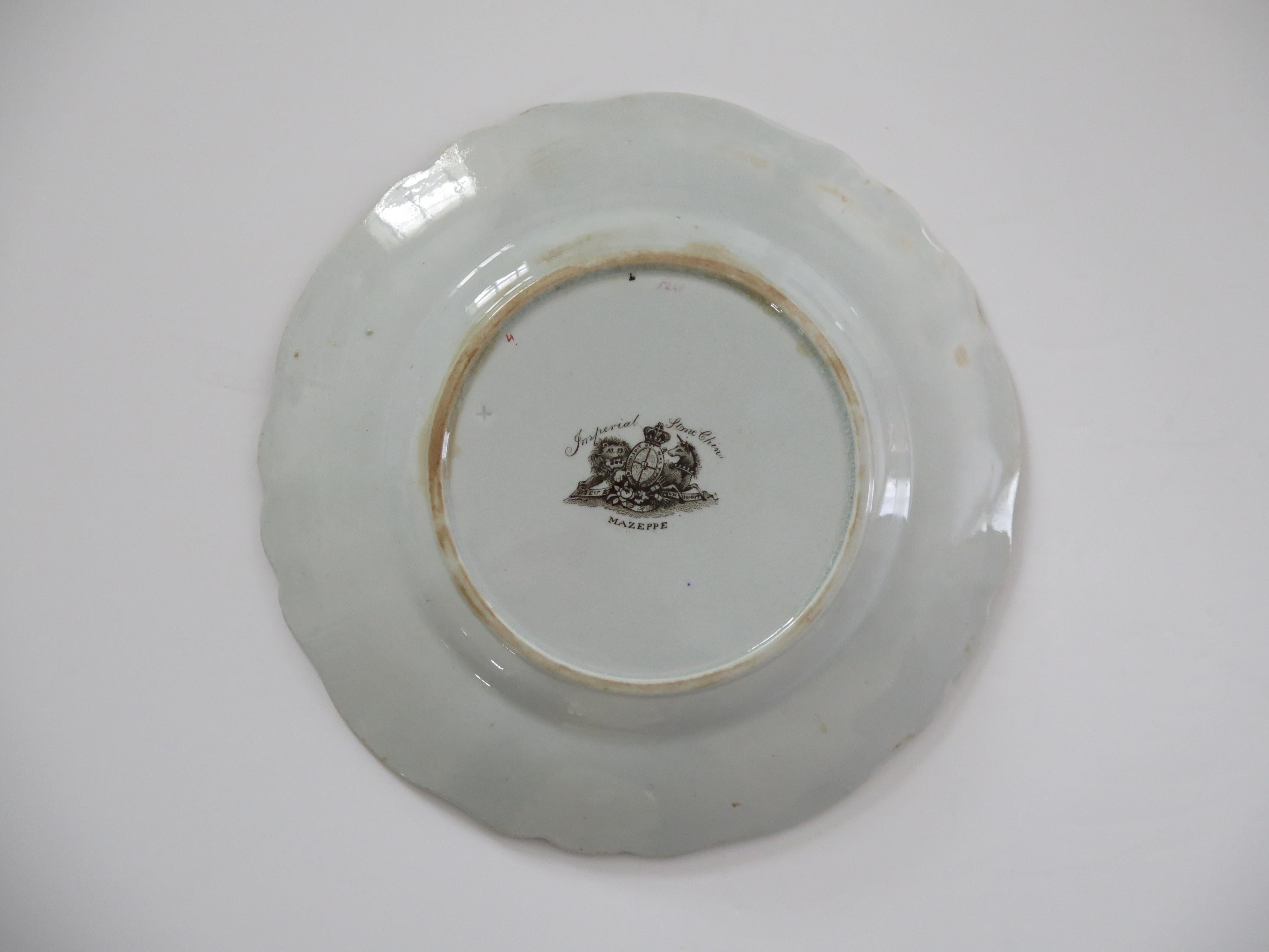 William IVth John Ridgway Plate Ironstone Chinoiserie Hand-Painted, Ca 1835 For Sale 6