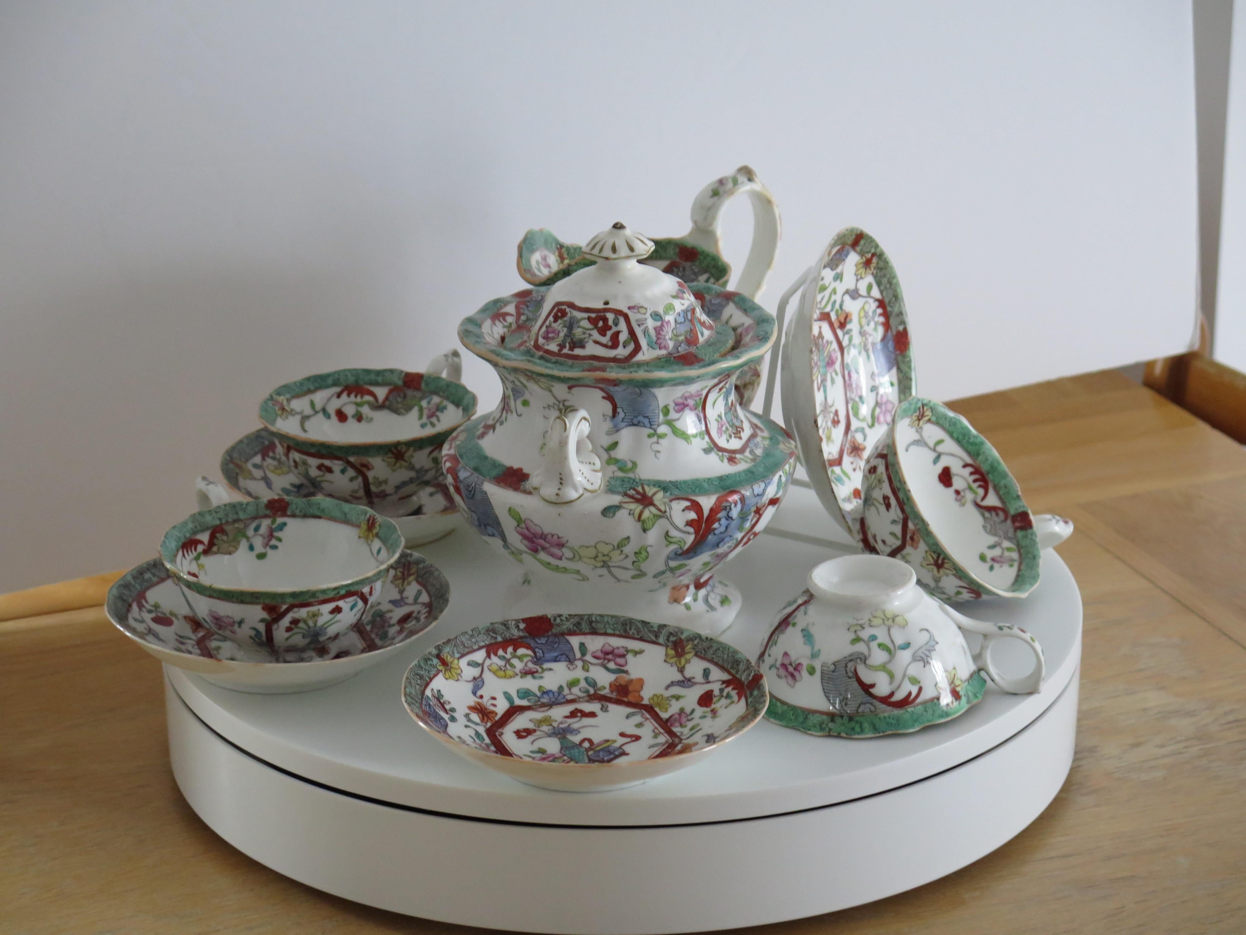 William IVth Mason’s Tea Set 10 Pieces Porcelain Pattern 223, English circa 1830 For Sale 9