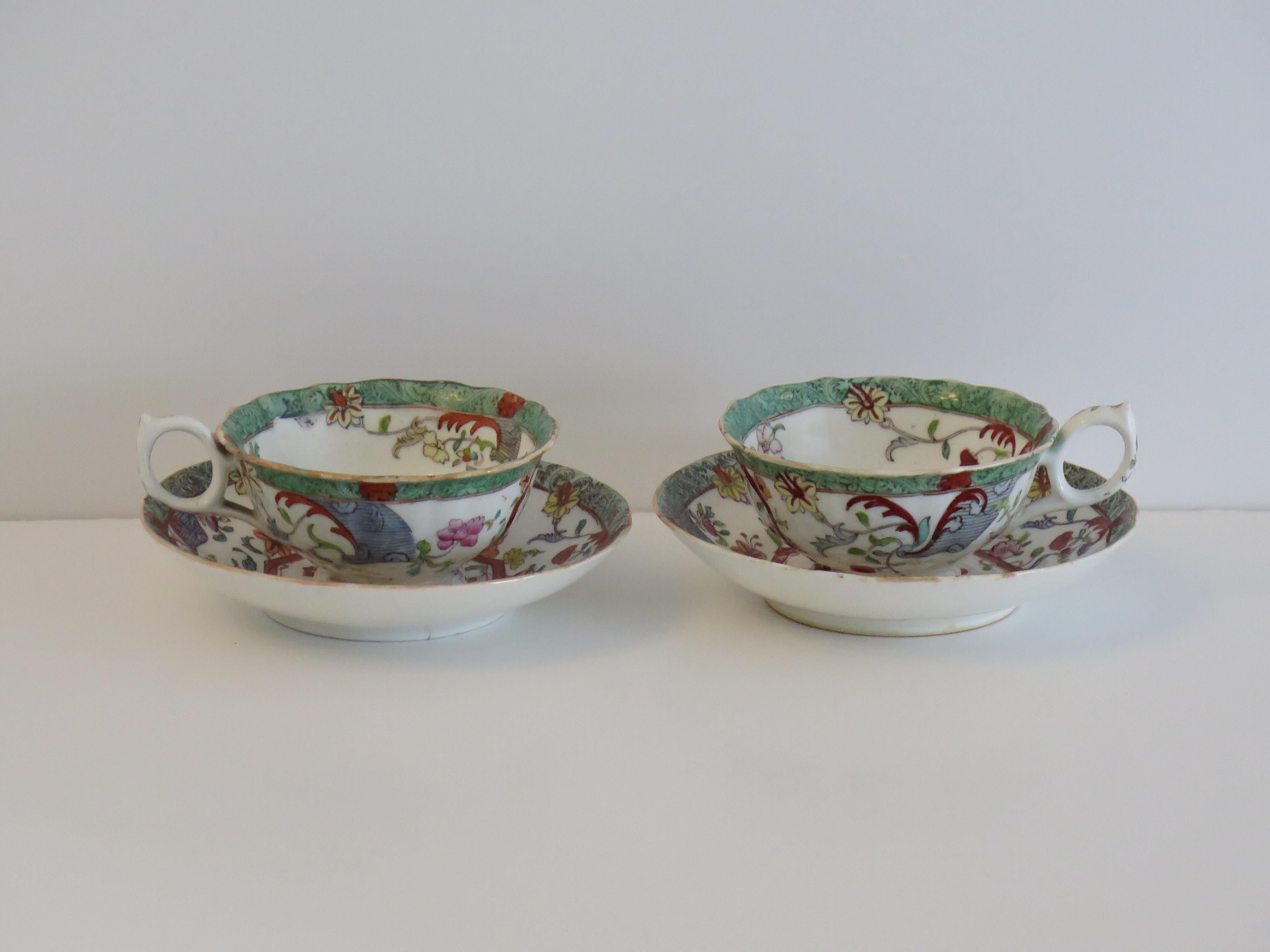 Porcellana William IV PAIR-(A) of C.J. Mason Cups & Saucers Porcelain Ptn 223, Ca 1830 in vendita