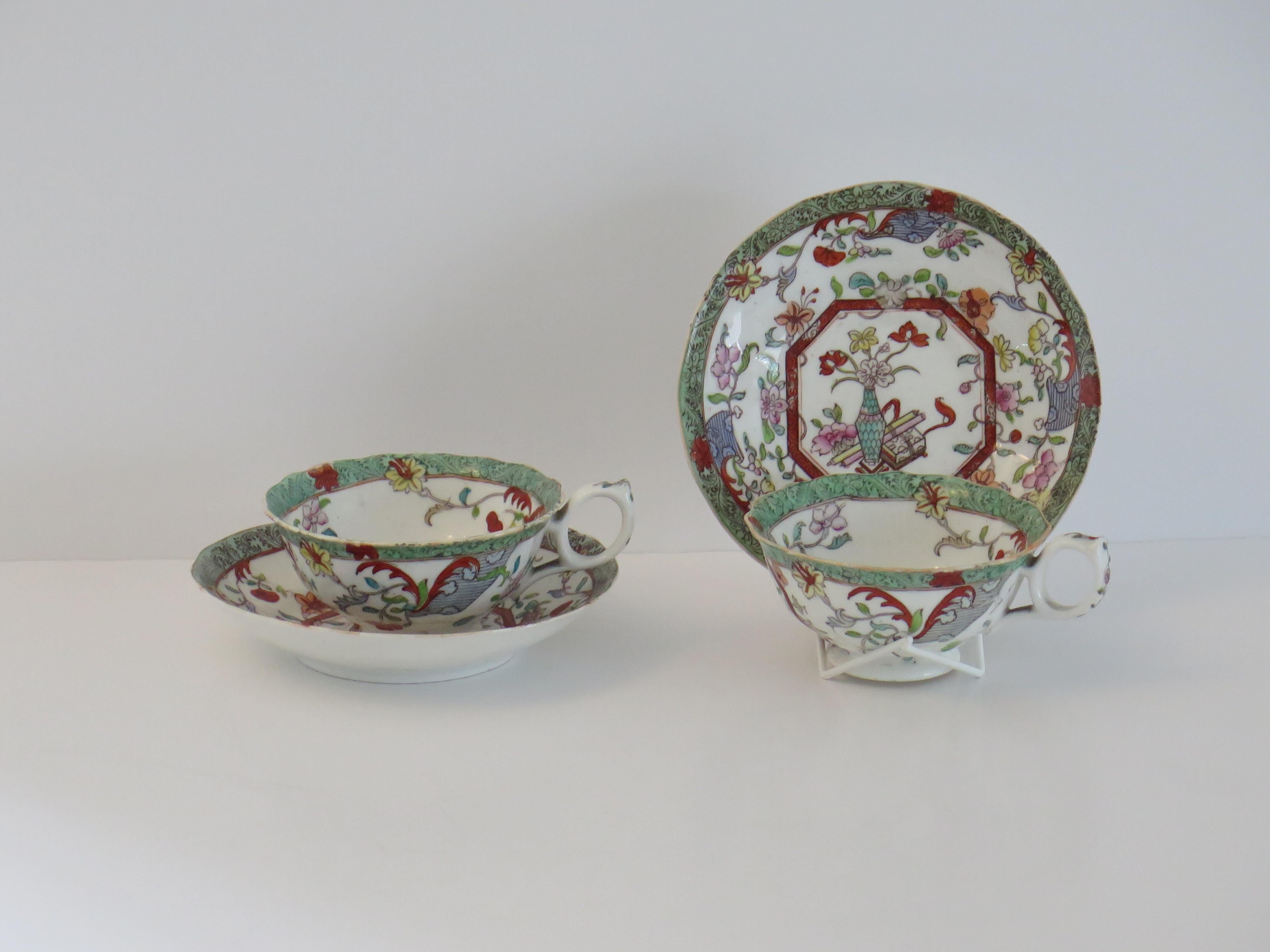 Anglais William J. PAIR-(B) of C J Mason's Cups & Saucers Porcelain Ptn 223, A 1830. en vente