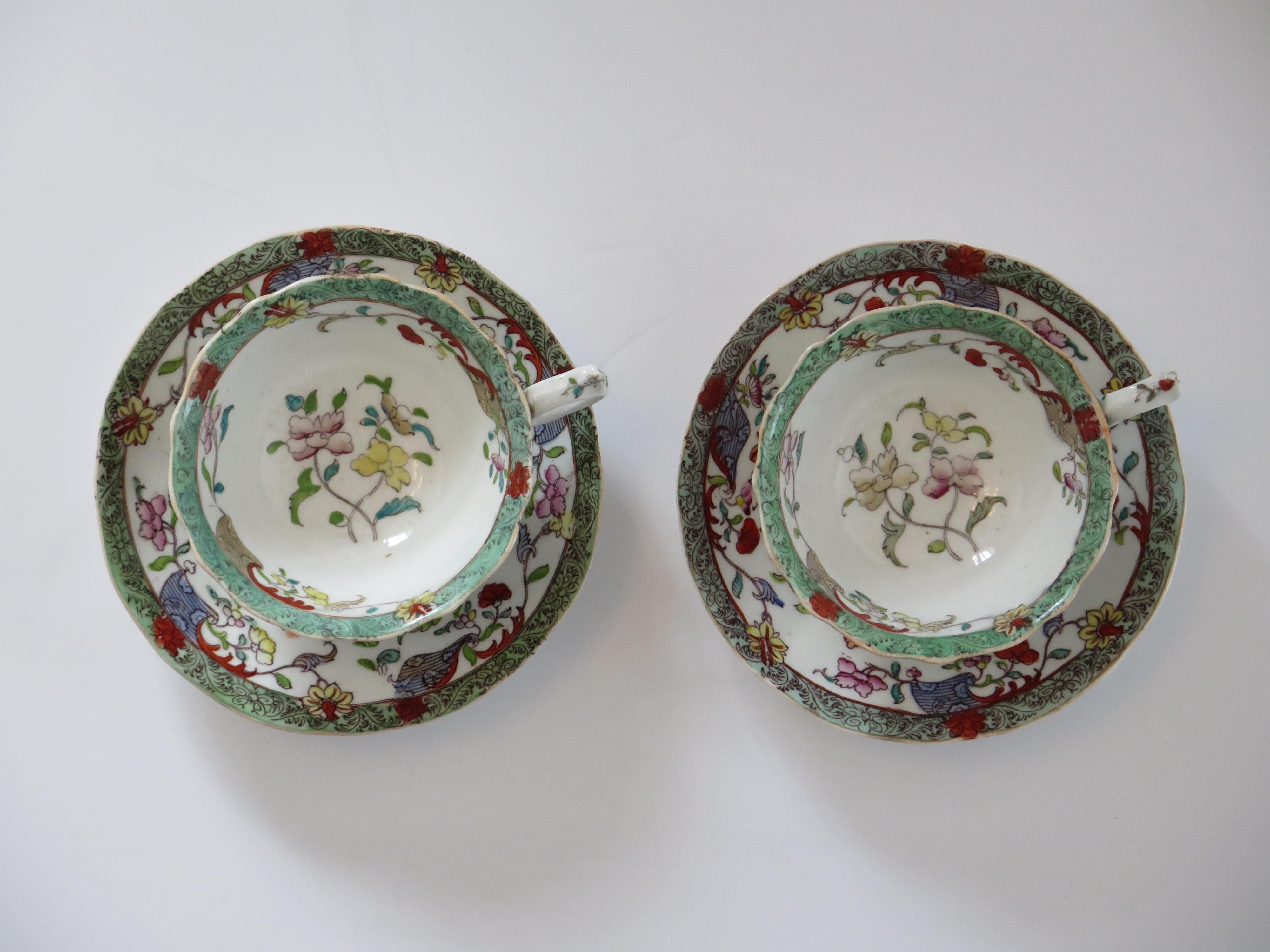 Porcelaine William J. PAIR-(B) of C J Mason's Cups & Saucers Porcelain Ptn 223, A 1830. en vente