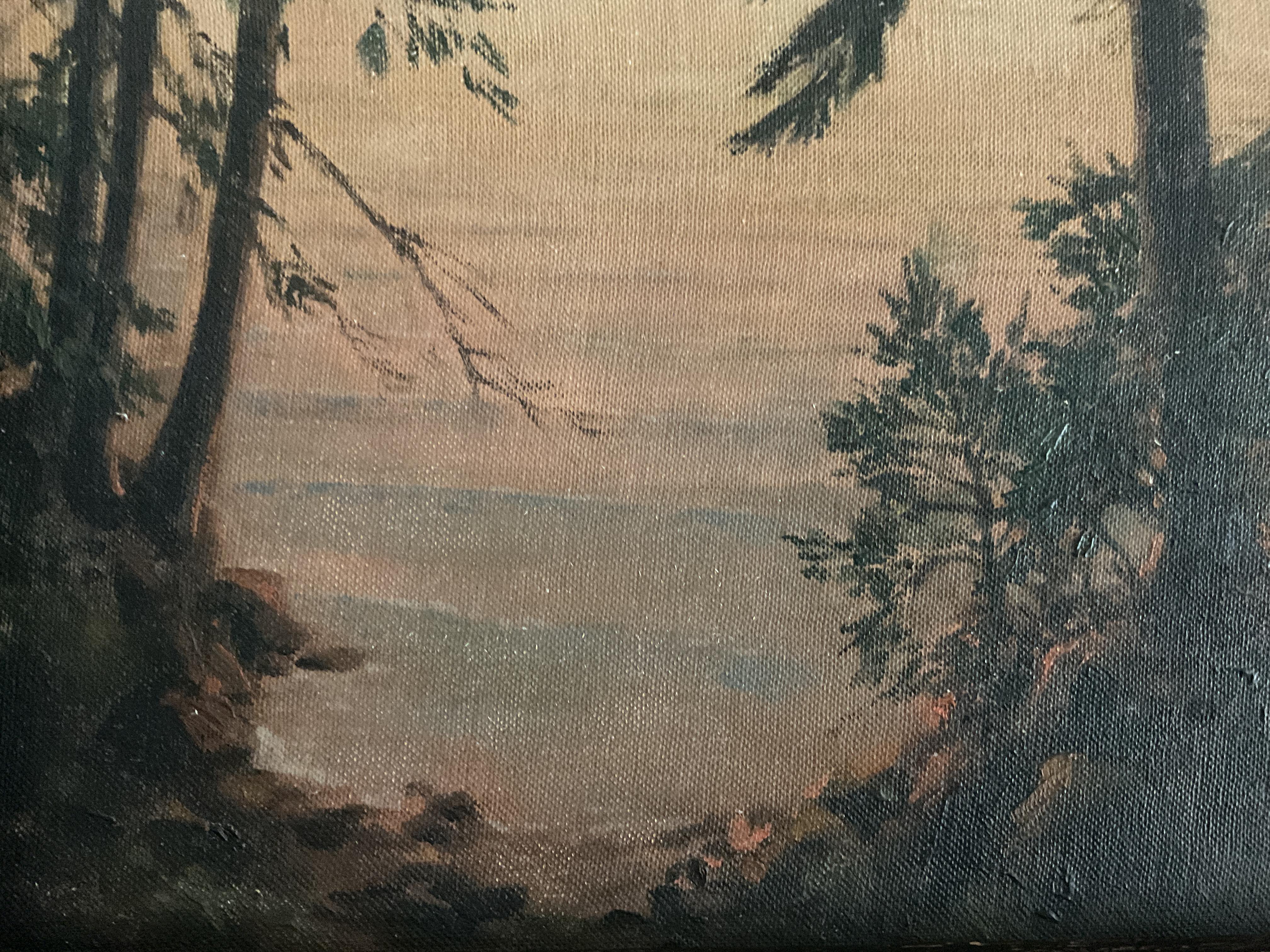 Rare Puget Sound Seattle Area Landscape Oil Painting, Arts and Crafts Period 1