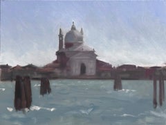 Pittura ad olio Plien Air Lanscape della Basilica del Santissimo Redentore di Venezia