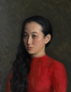 Retrato al óleo tamaño natural de mujer vestida de rojo (Roksolana)