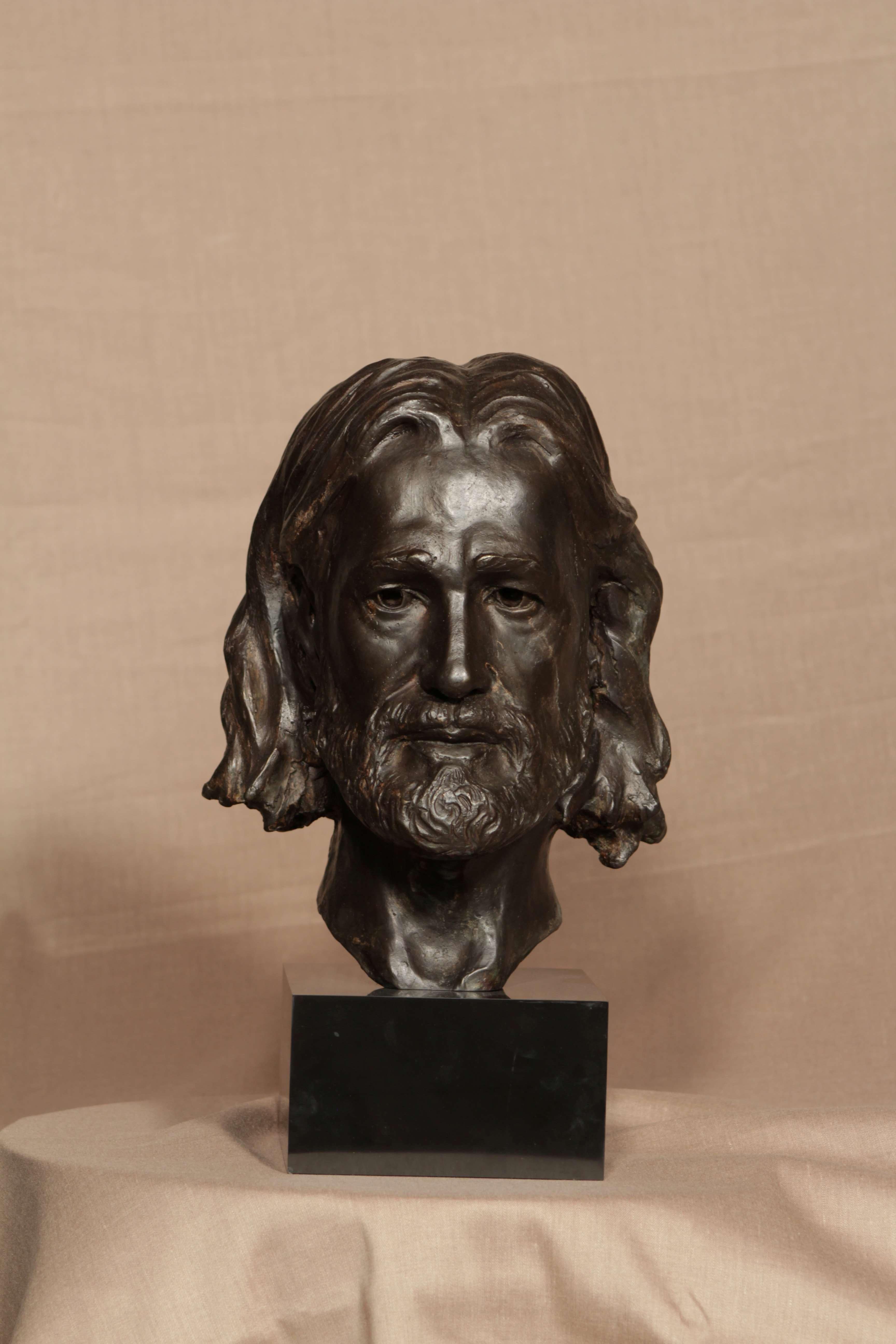 Scultura di testa maschile in bronzo 