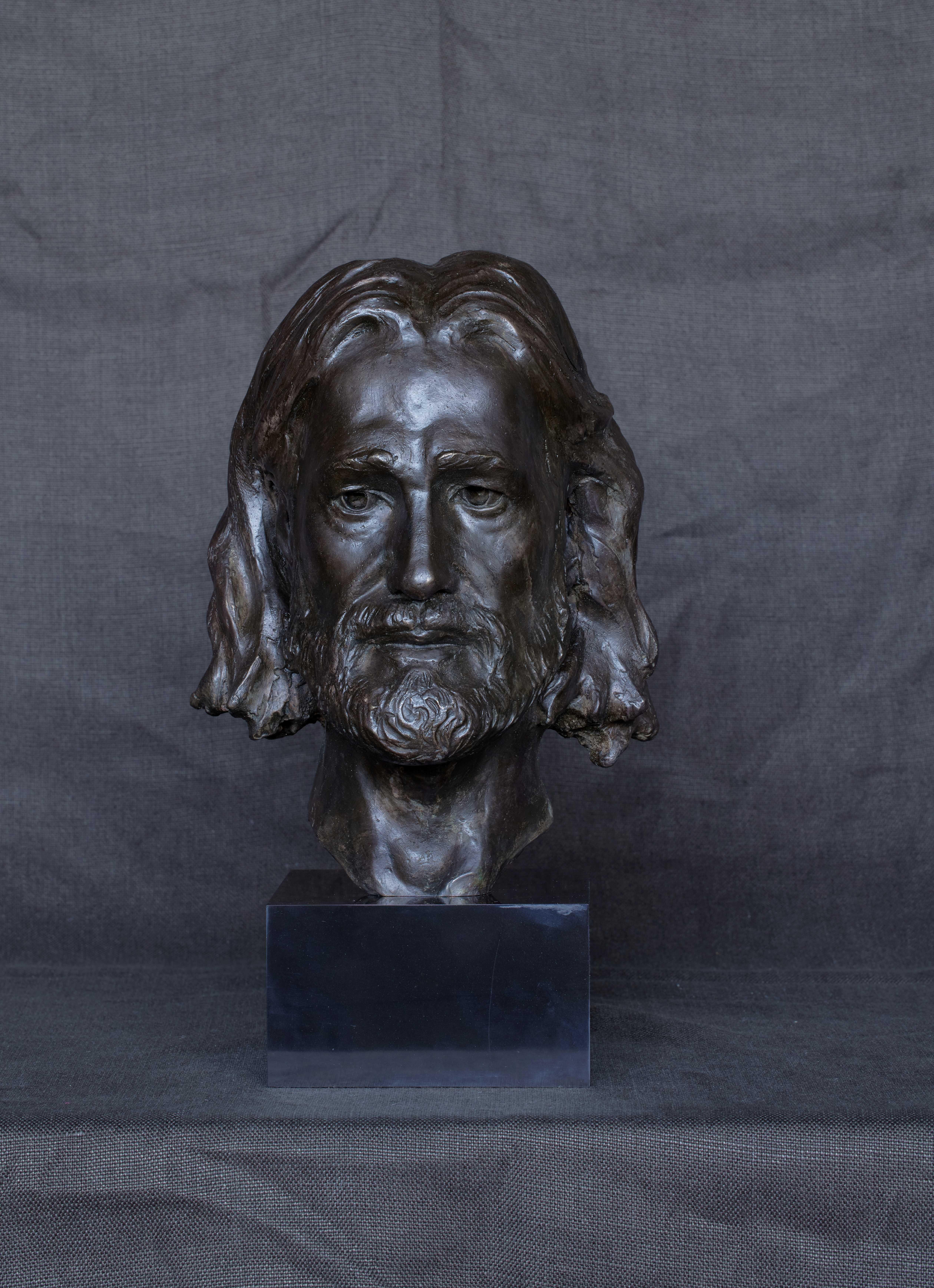 Scultura di testa maschile in bronzo 
