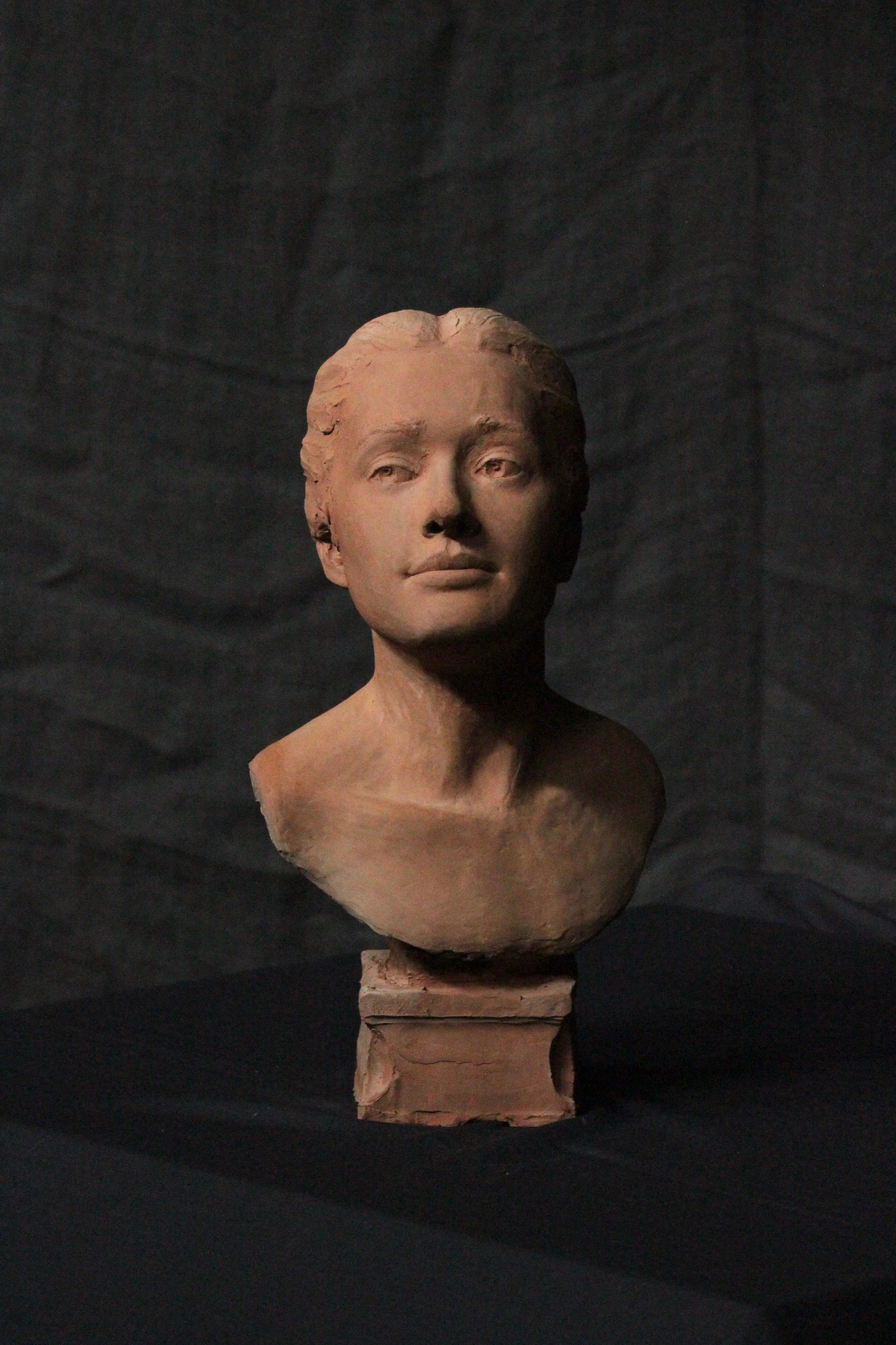 Scultura di testa di donna in terracotta 
