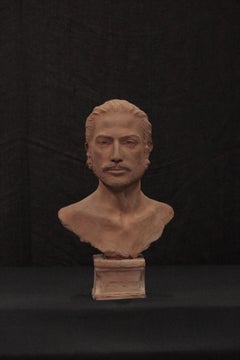 Life Size Sculpture of Male Head in Terracotta Clay "Andrea"