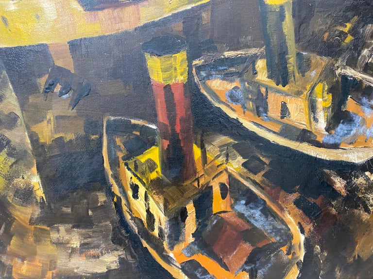 William Jack Laycox Jack Laycox Mid Century "Tug Boats" Oil Painting
