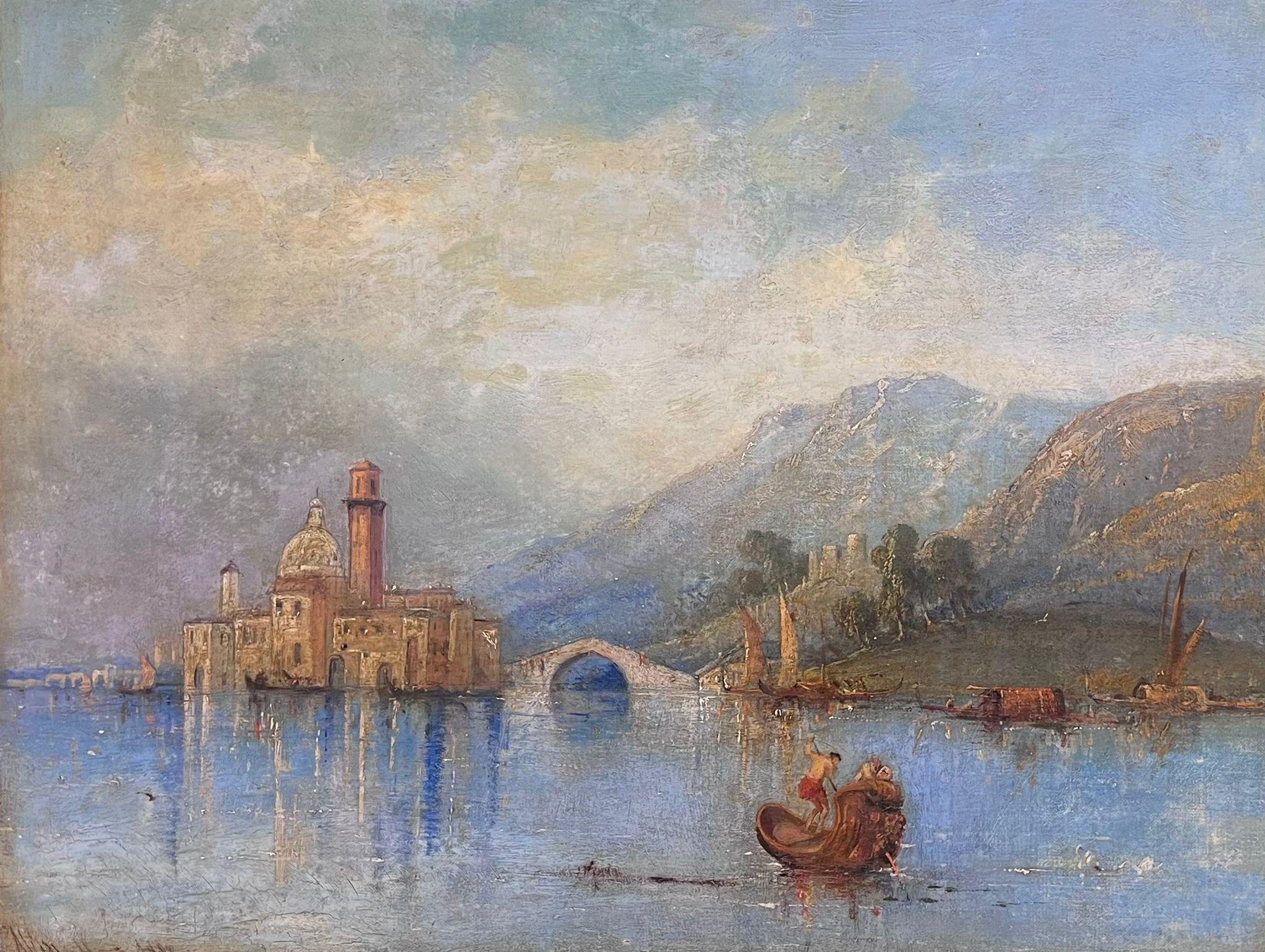Continental Lake Scene with Ancient City Buildings
Attributed to William James Muller (British, 1812-1845)
signed oil on canvas, framed
framed: 24 x 29 inches
canvas: 18.5 x 23 inches
provenance: private collection, England
condition: very good and