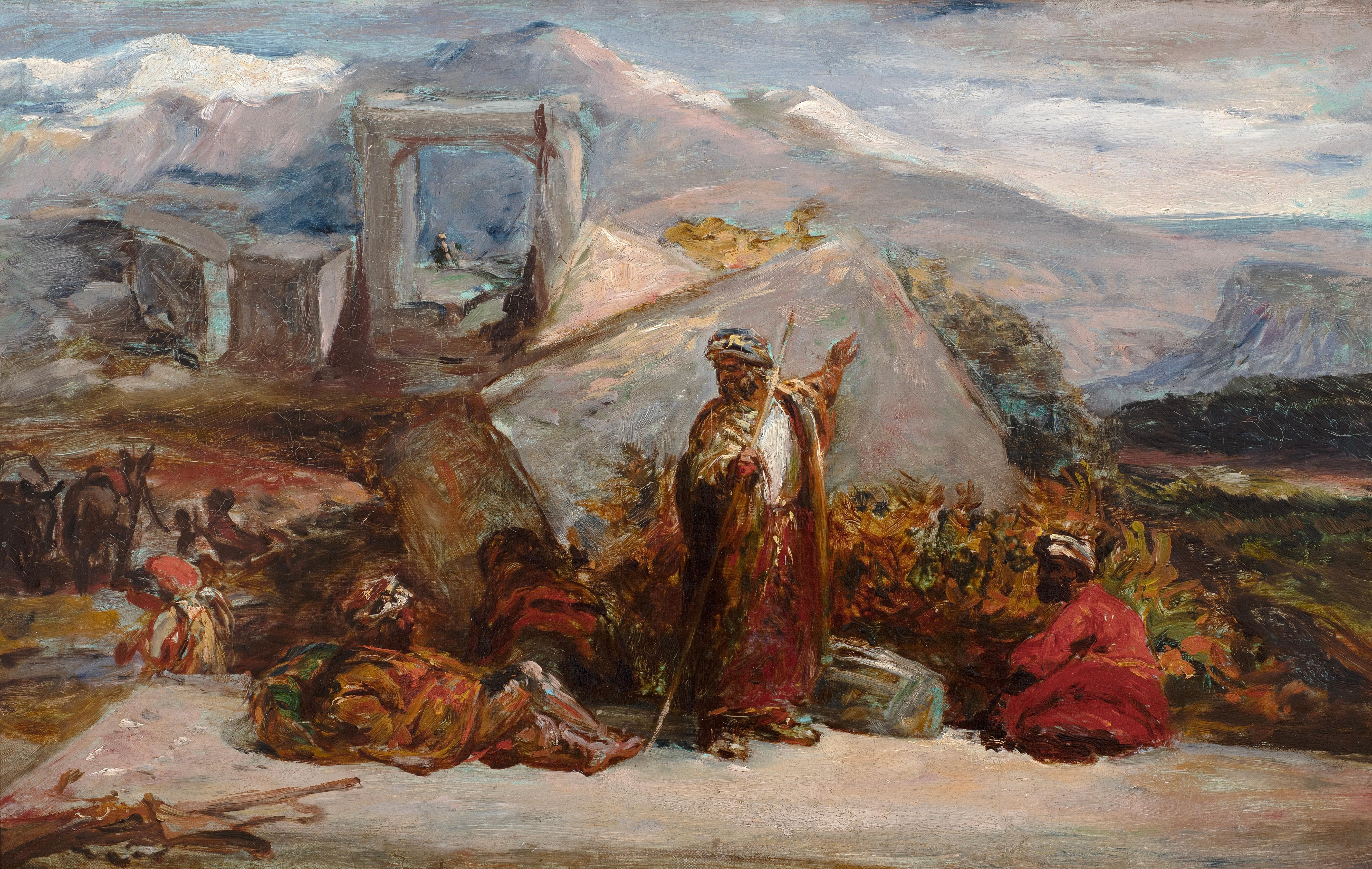 Tribesmen beside ruins at Pinara, Lycia, c. 1844 - Painting by William James Muller