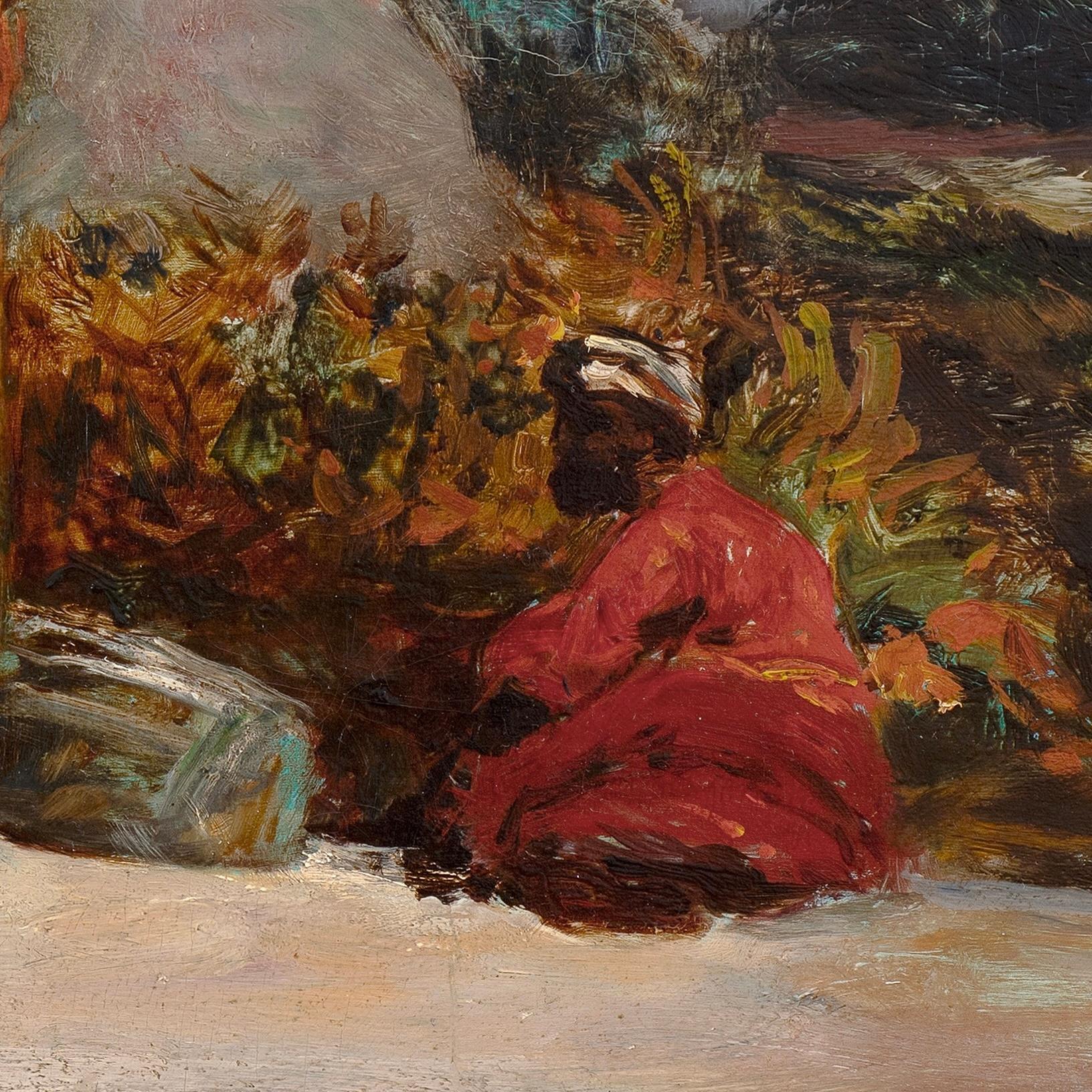 William James Müller
Tribesmen beside ruins at Pinara, Lycia, c. 1844
​
Oil on canvas
Signed indistinctly to the stretcher frame verso, ‘Wm Müller’ 
35.5 x 55.7 cm.; (within frame) 46.7 x 67 cm.
Unsigned

Provenance: 
Private collection, United