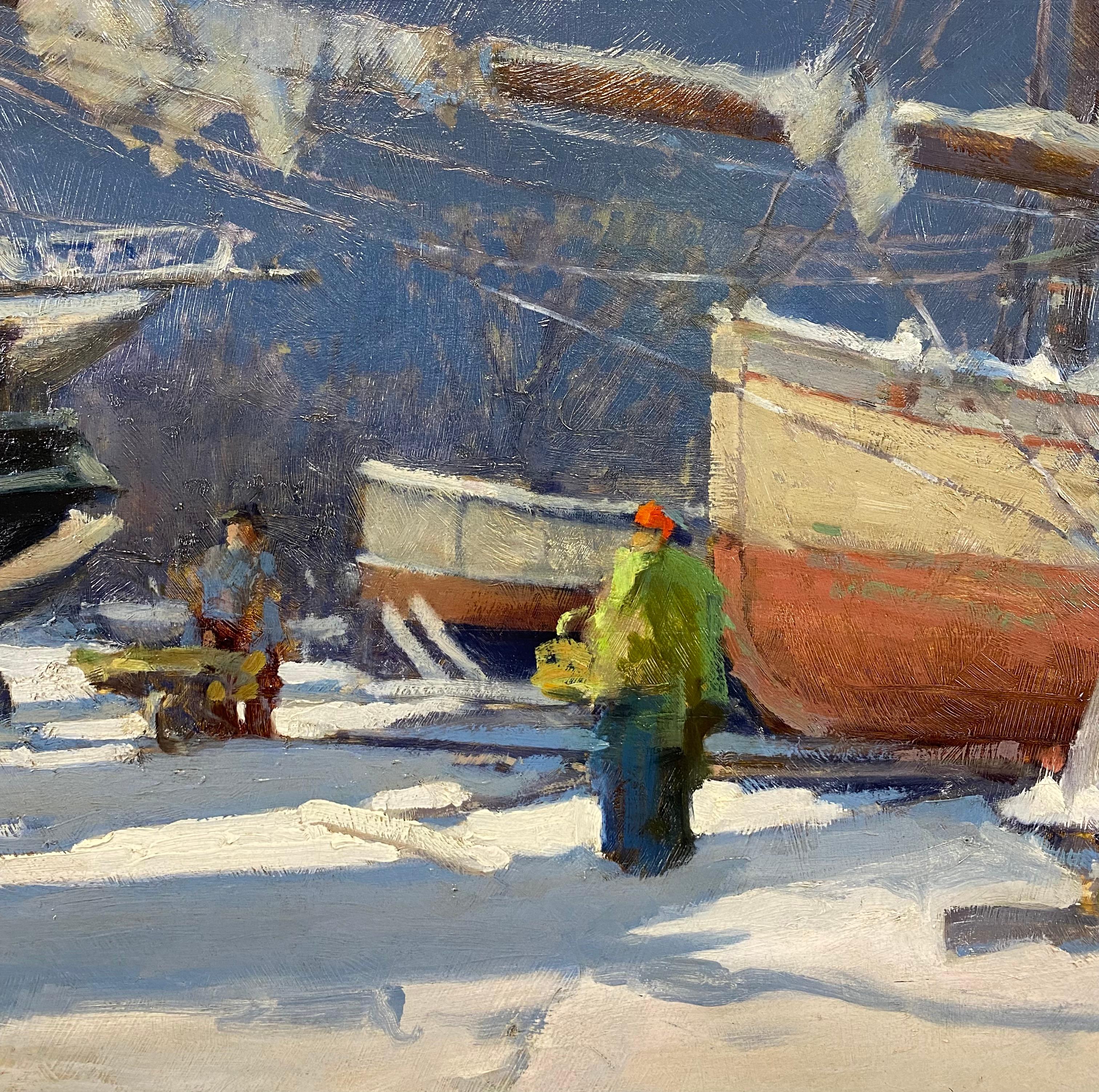 „Great Kills, Staten Island“ Trockene Docks im Winter, schneeiserne impressionistische Landschaft (Amerikanischer Impressionismus), Painting, von William Jean Beauley