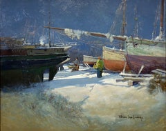 "Great Kills, Staten Island, " Dry Docks in Winter, Snowy Impressionist Landscape